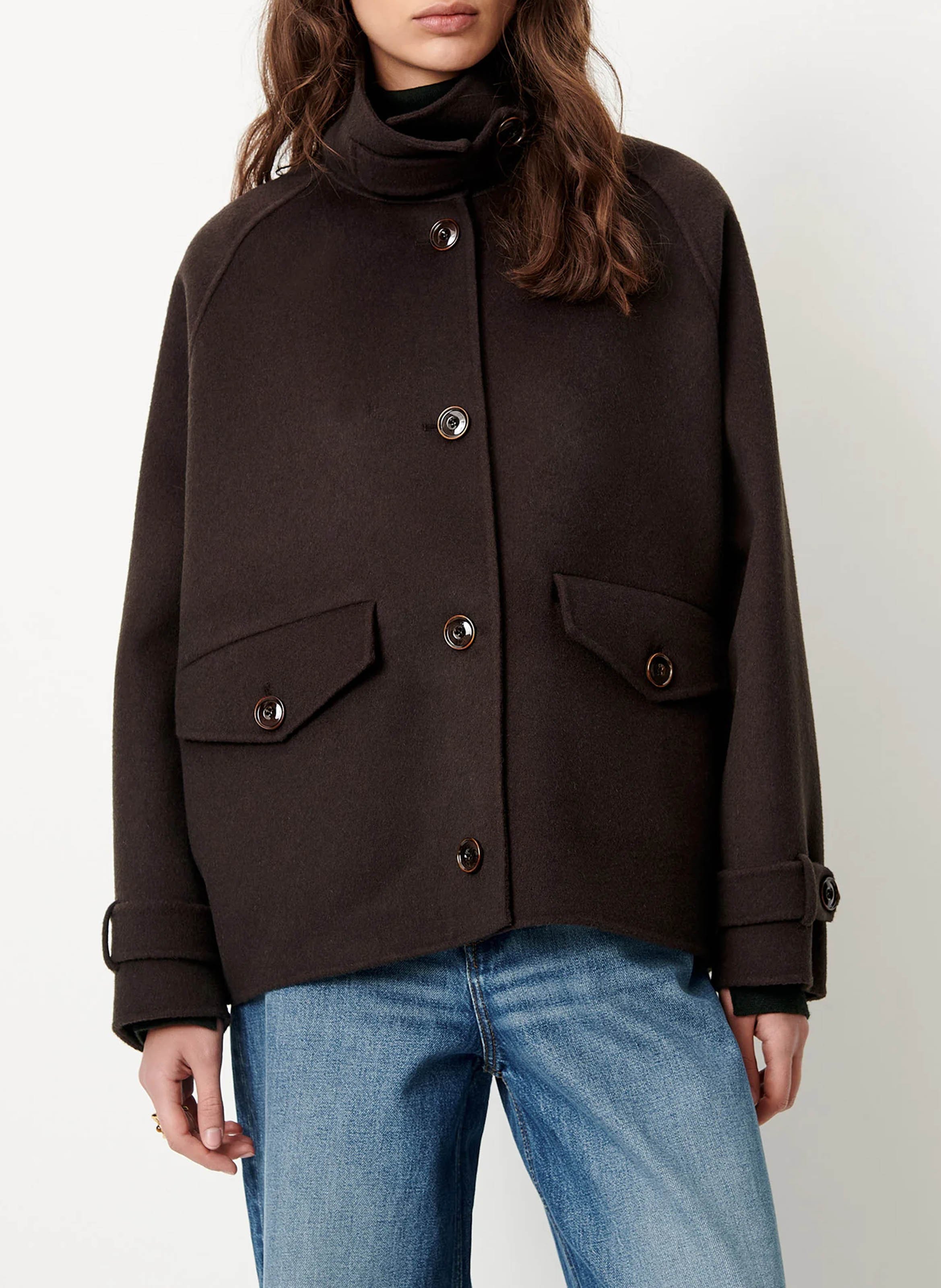 Short high-neck wool-blend coat | Khaki SESSUN Women