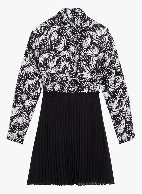 Vestido camisero corto plisado Black white The kooples Mujer