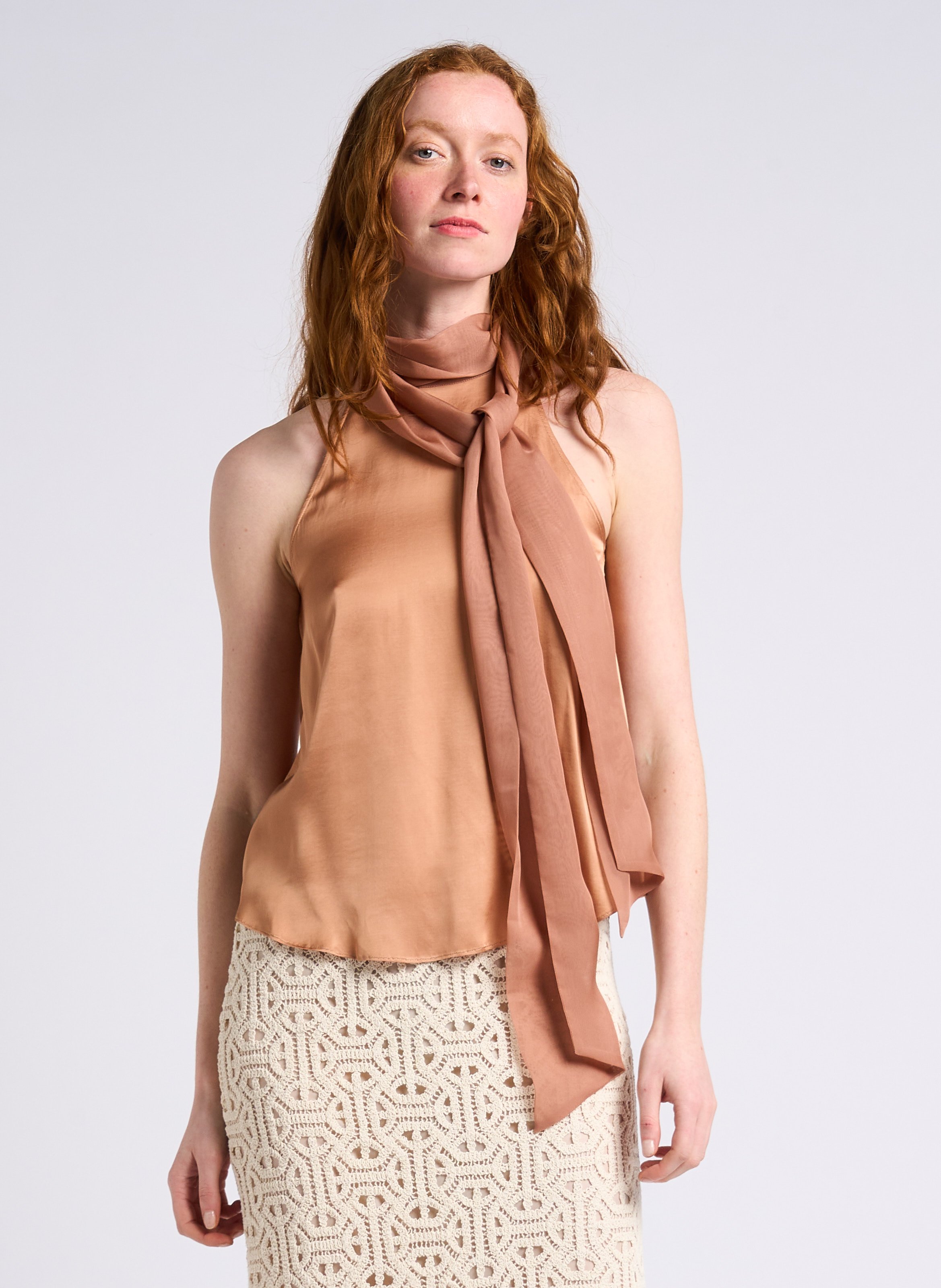Satiny georgette top with scarf collar MAX&Co. Brown