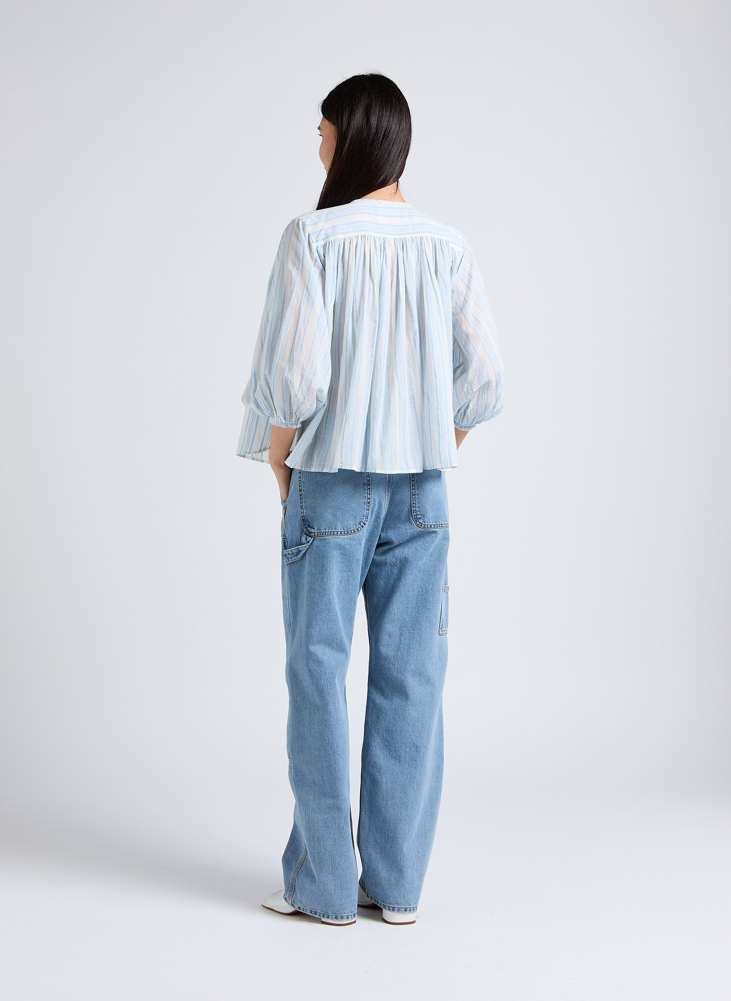 Jean droit taille haute en coton MARGAUX LONNBERG Bleu