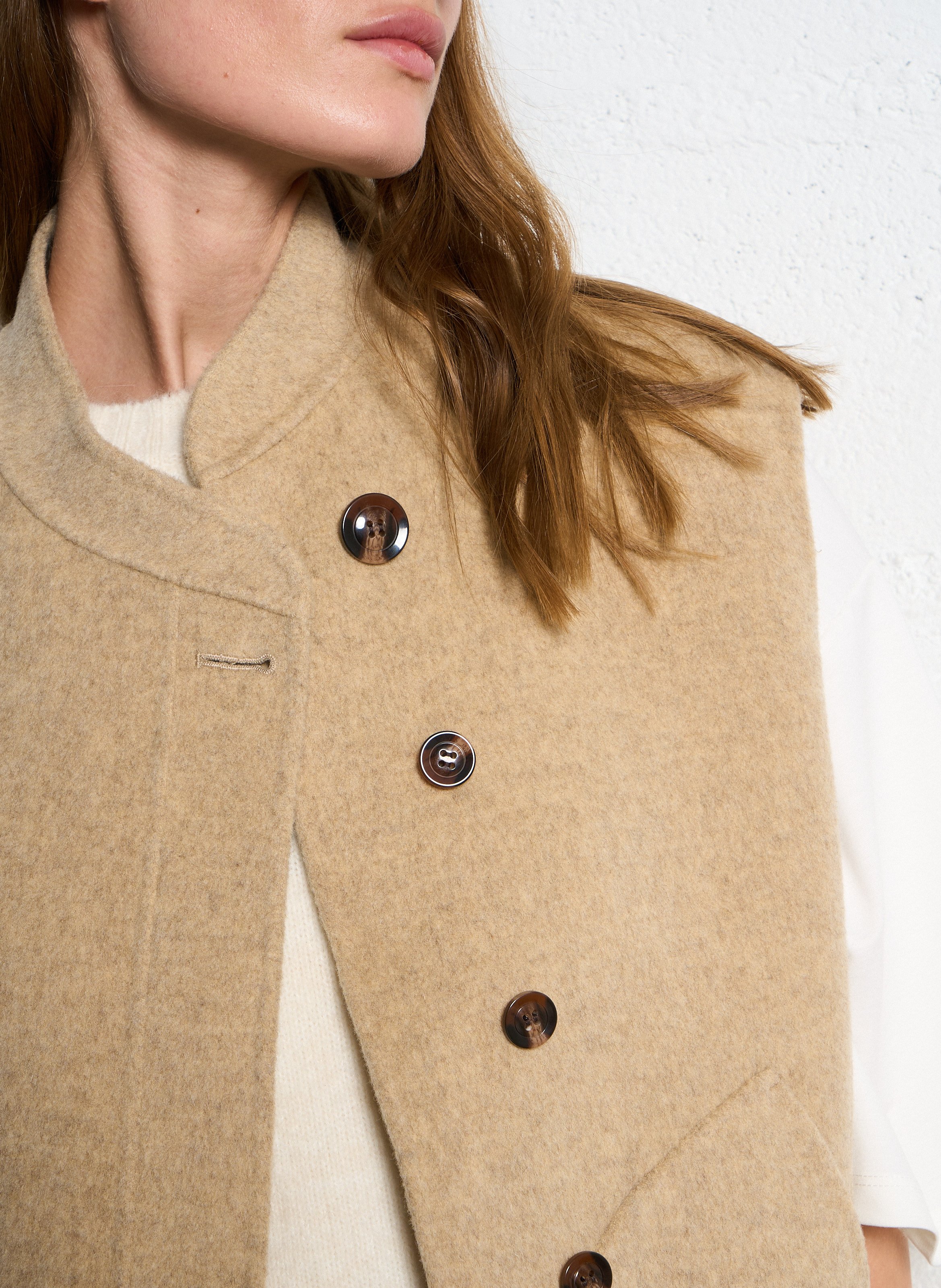 Blouson court sans manches en laine mélangée SOEUR Beige