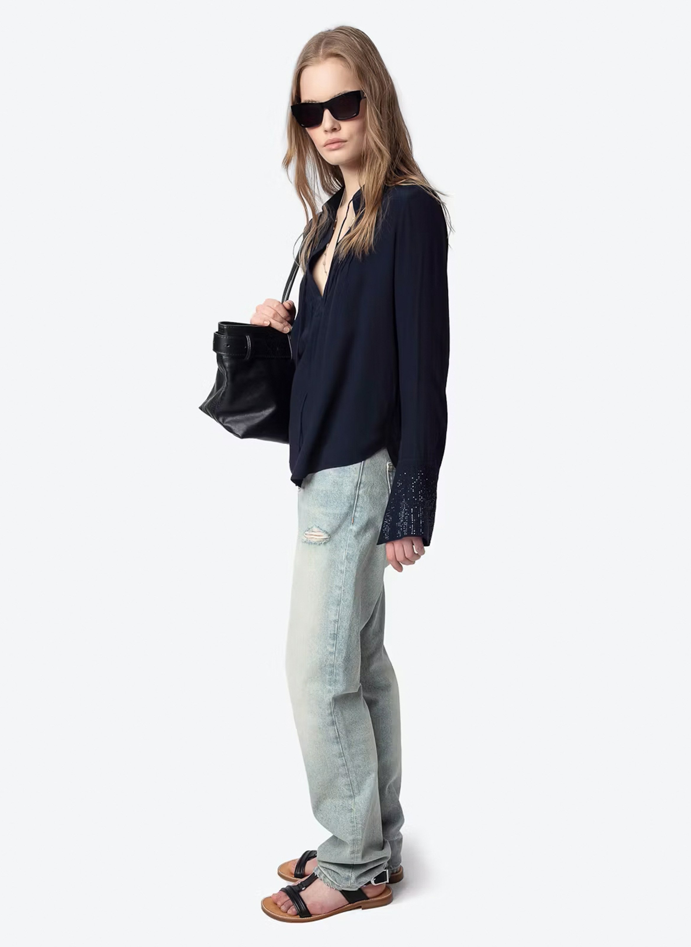 Rechte blouse met strass Blauw