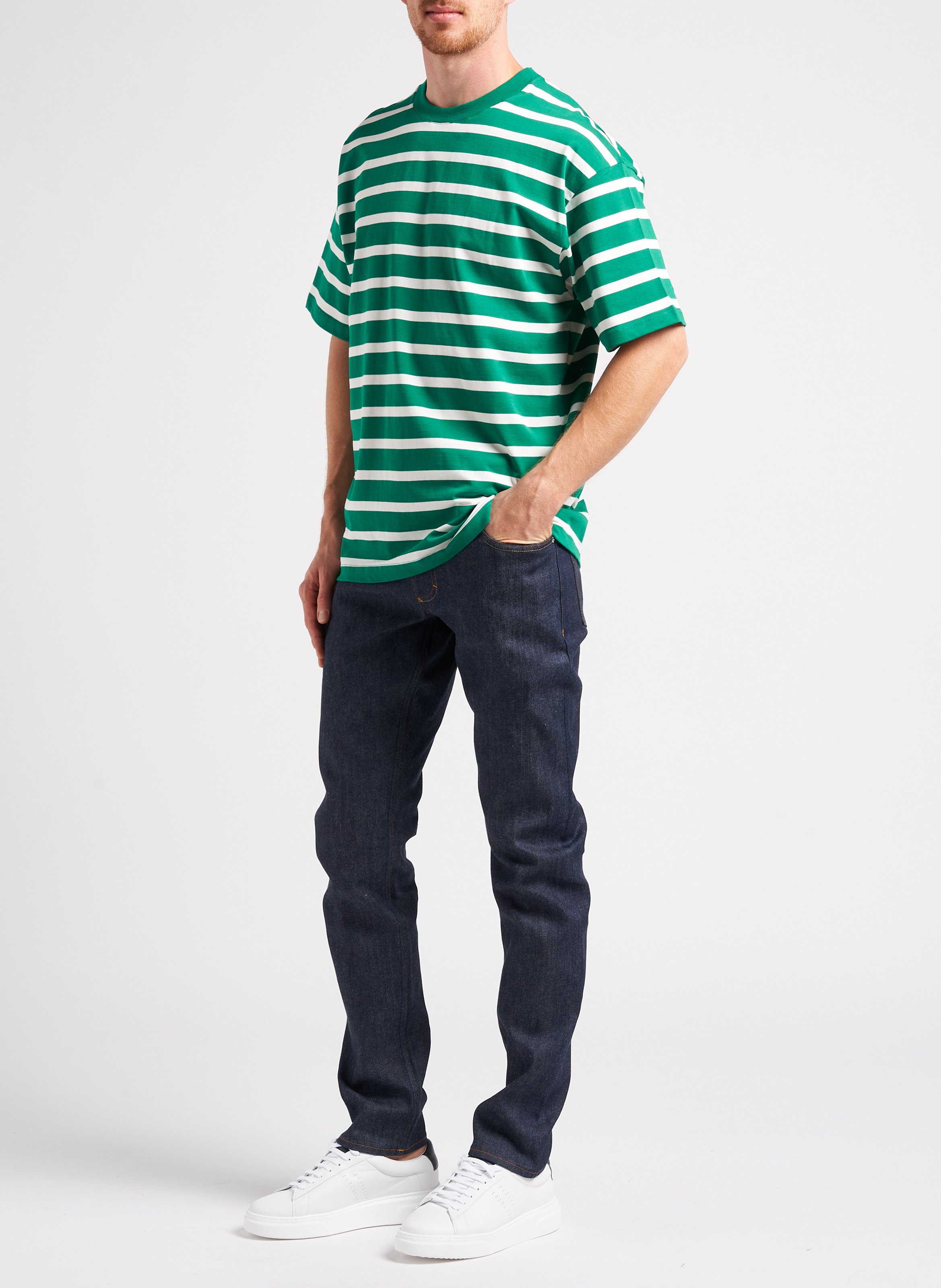Regular-fit striped organic cotton T-shirt with round neck MINIMUM Green