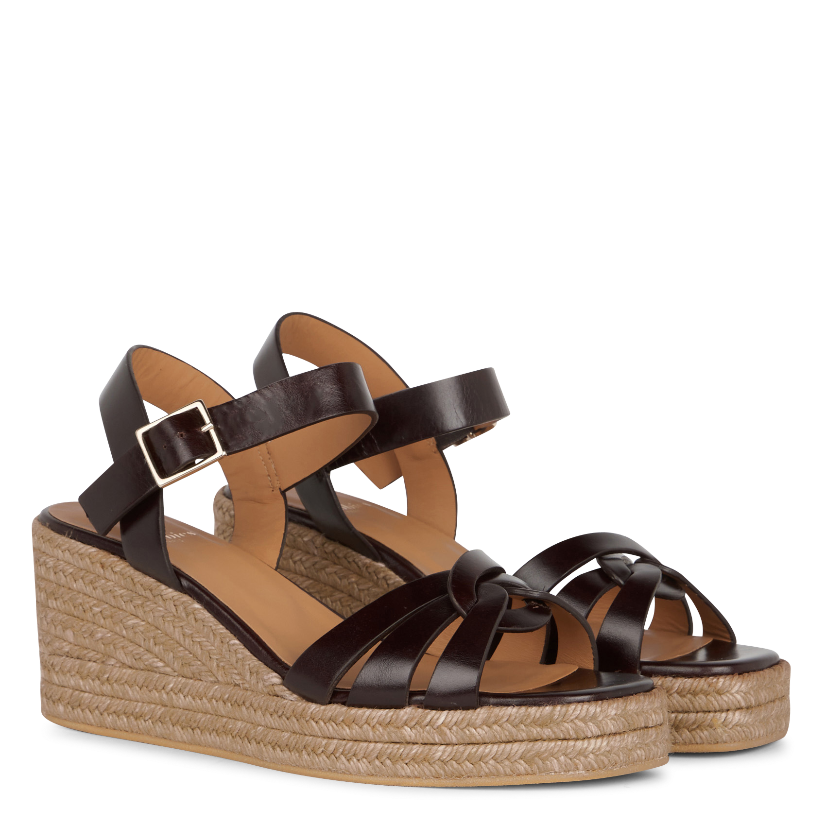 Sandales compensées en cuir BOBBIES Marron