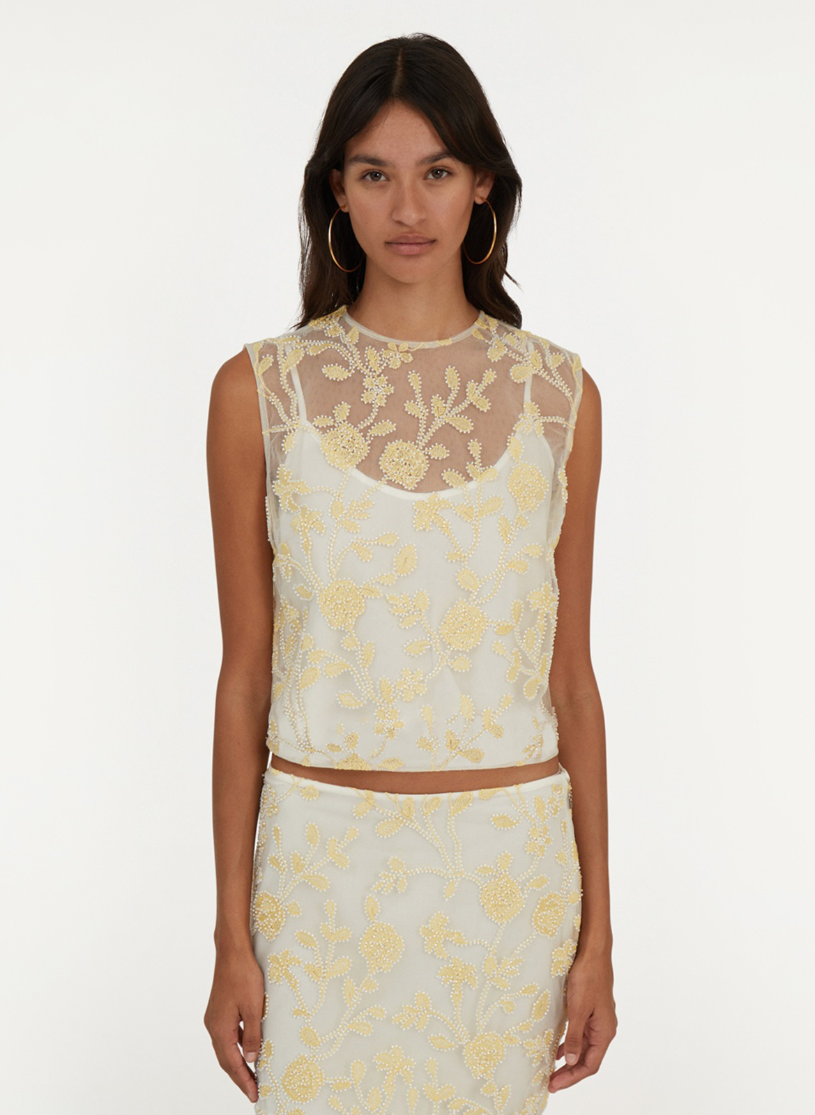 Besticktes Crop-Top Weiss