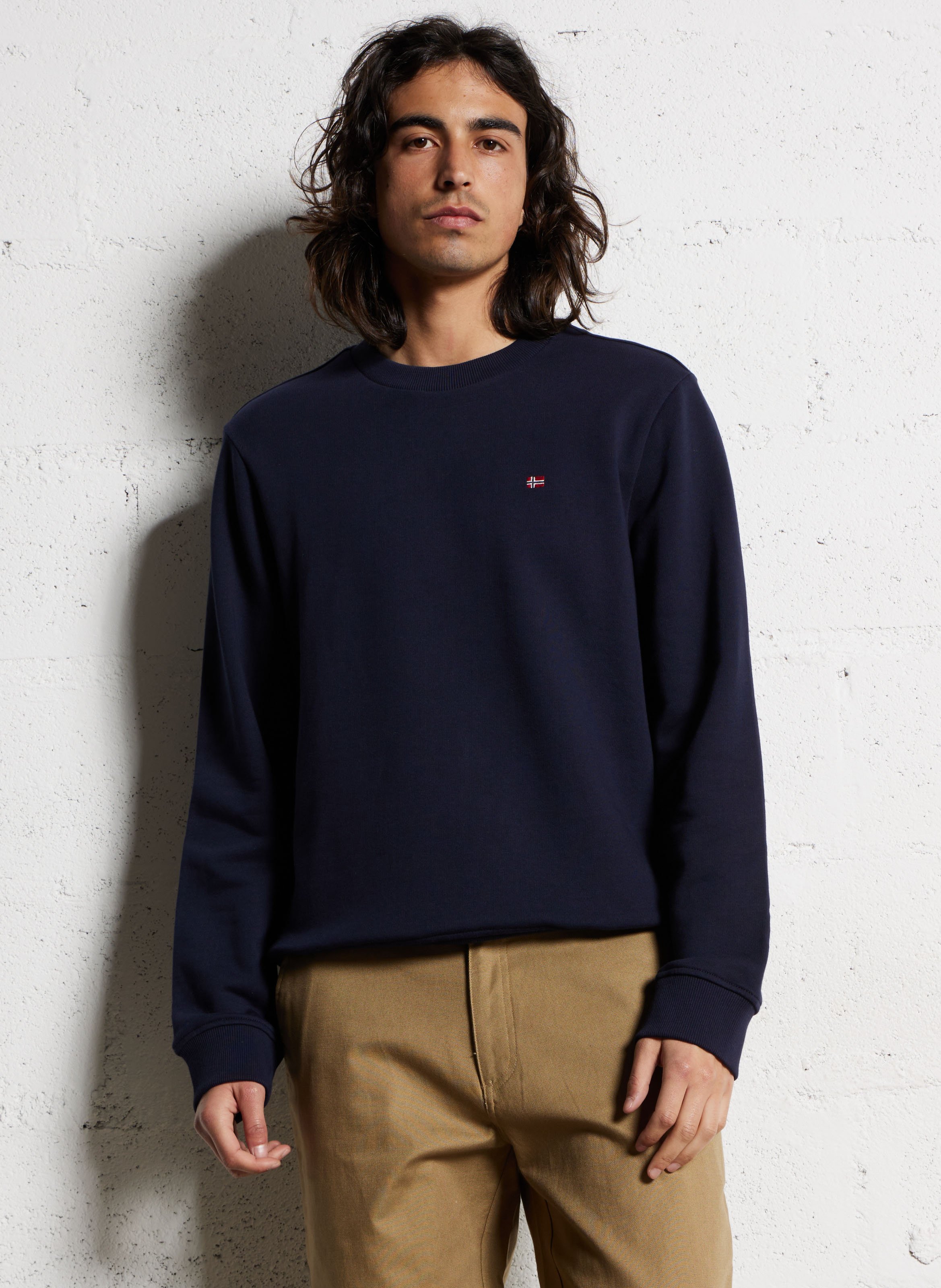 Sweat droit col rond en coton NAPAPIJRI Bleu