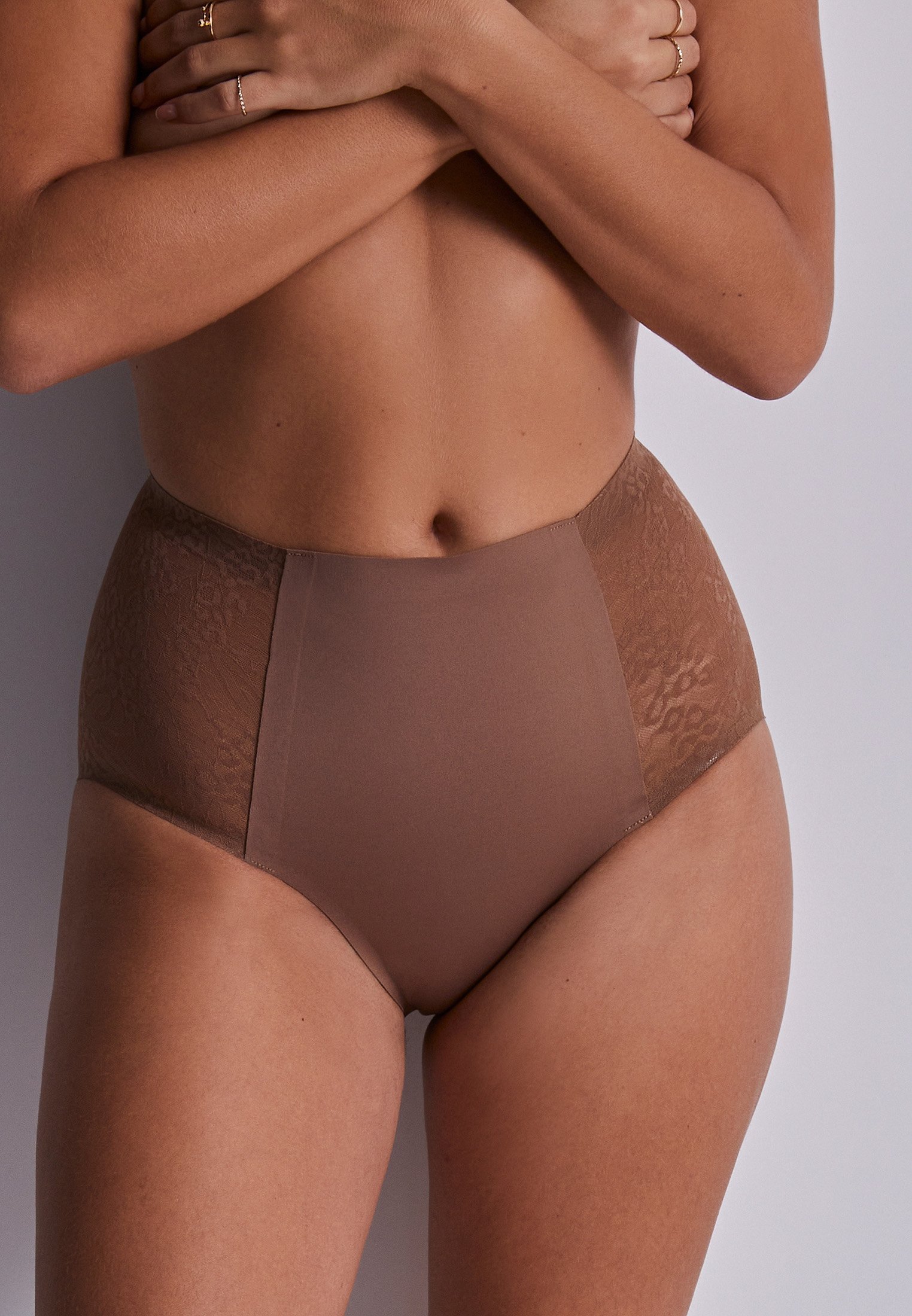 High-waisted lace panties AUBADE Brown