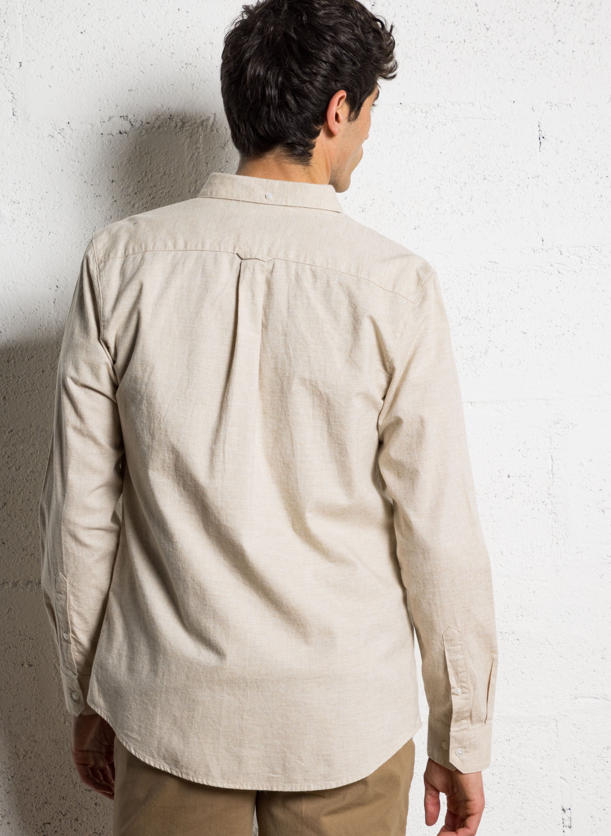 Hemd aus Bio-Baumwolle mit Button-down-Kragen, Slim Fit Beige
