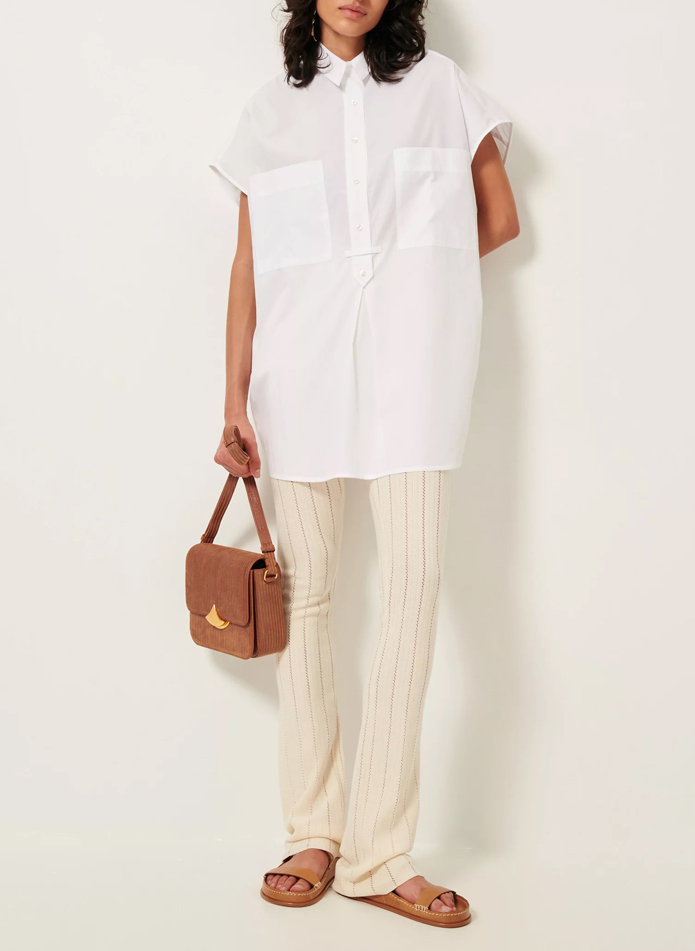 Loose-fit cotton shirt dress SESSUN White