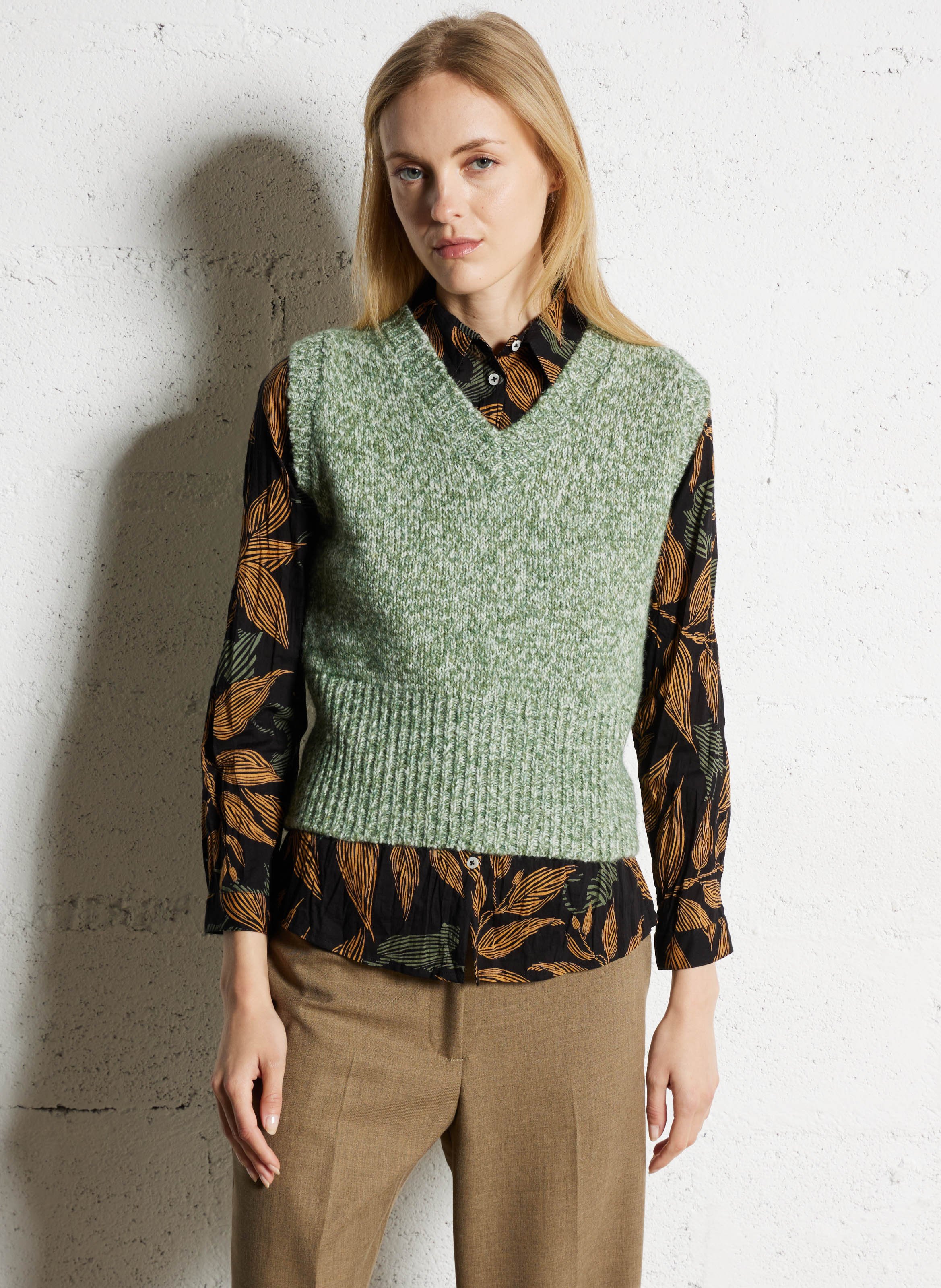 Pull sans manches droit en maille tricotée NICE THINGS Vert