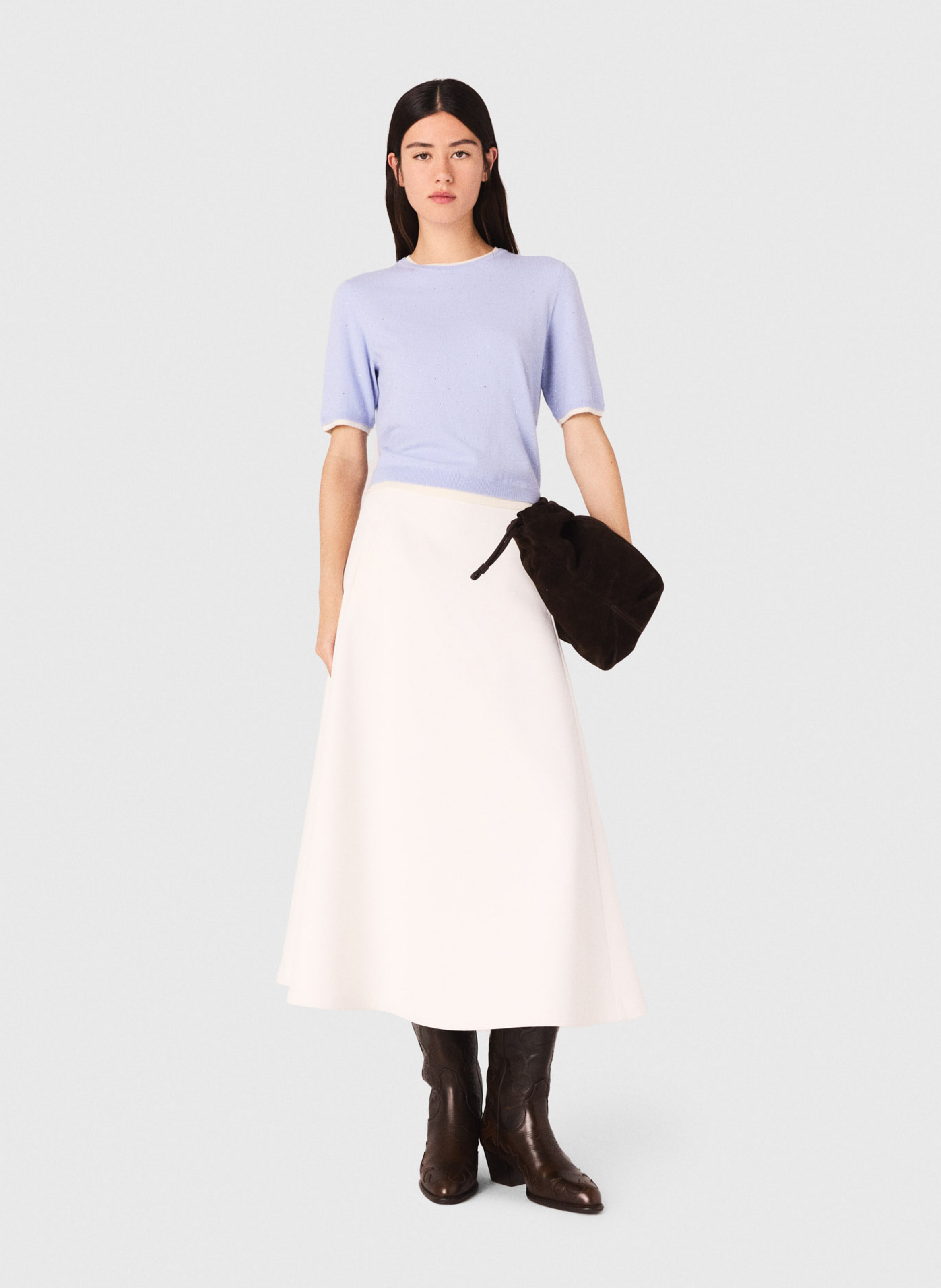 Pull col rond en laine mélangée MAJE Bleu