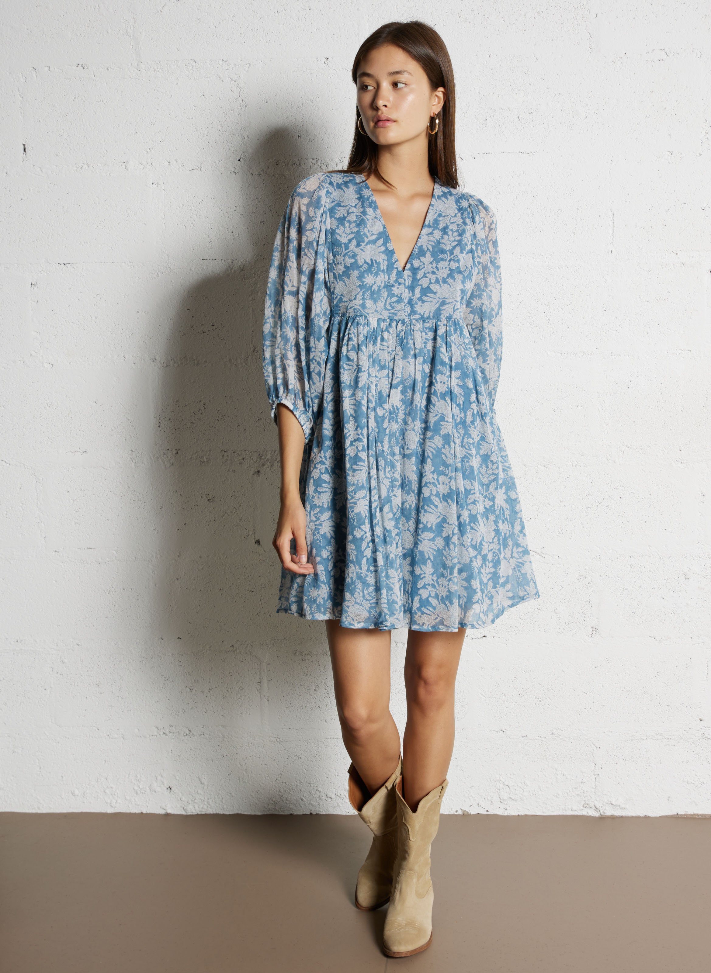 Short printed cotton dress MAISON 123 Blue