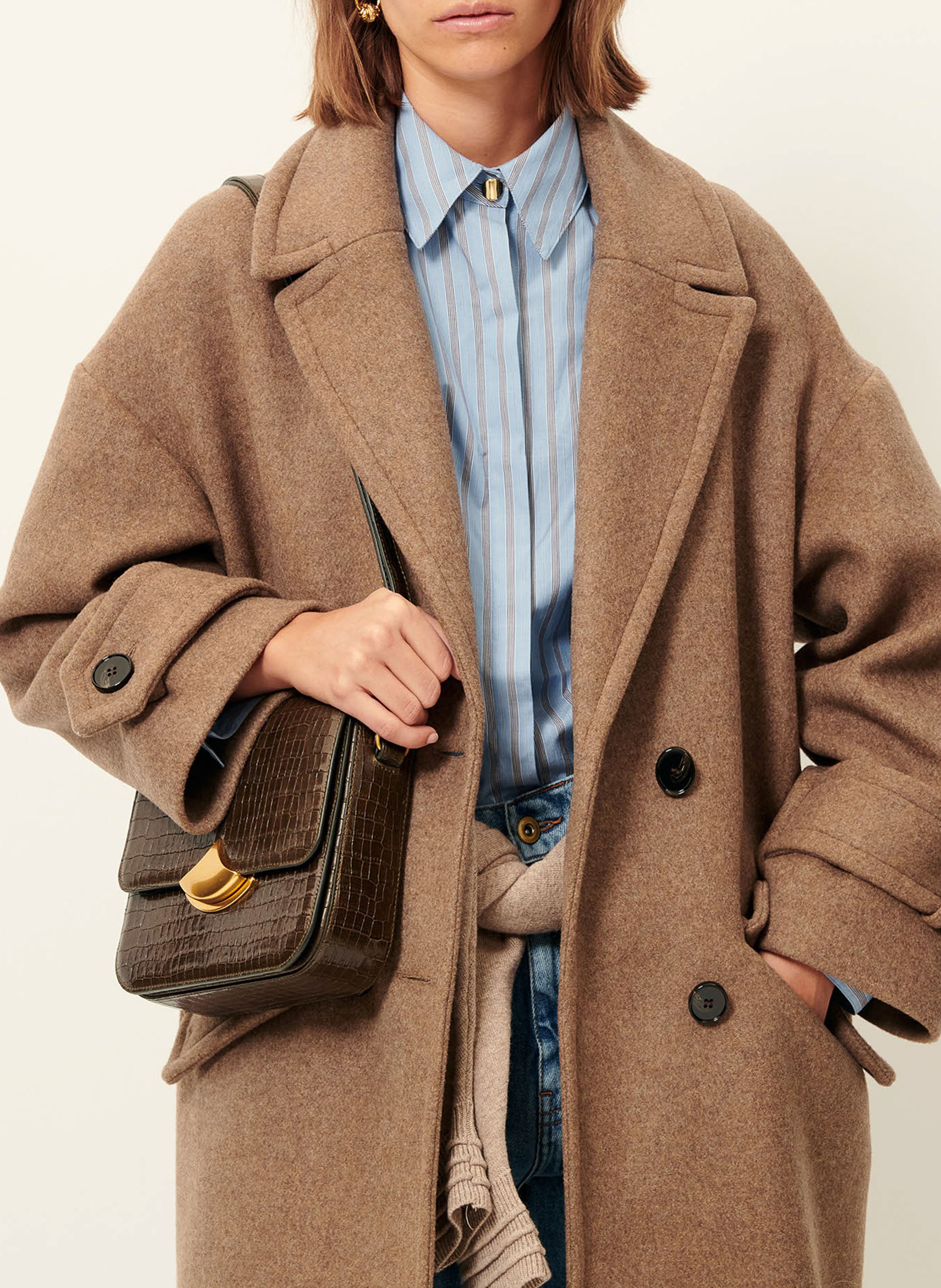 Oversized wool-blend coat with tailored collar SESSUN Beige