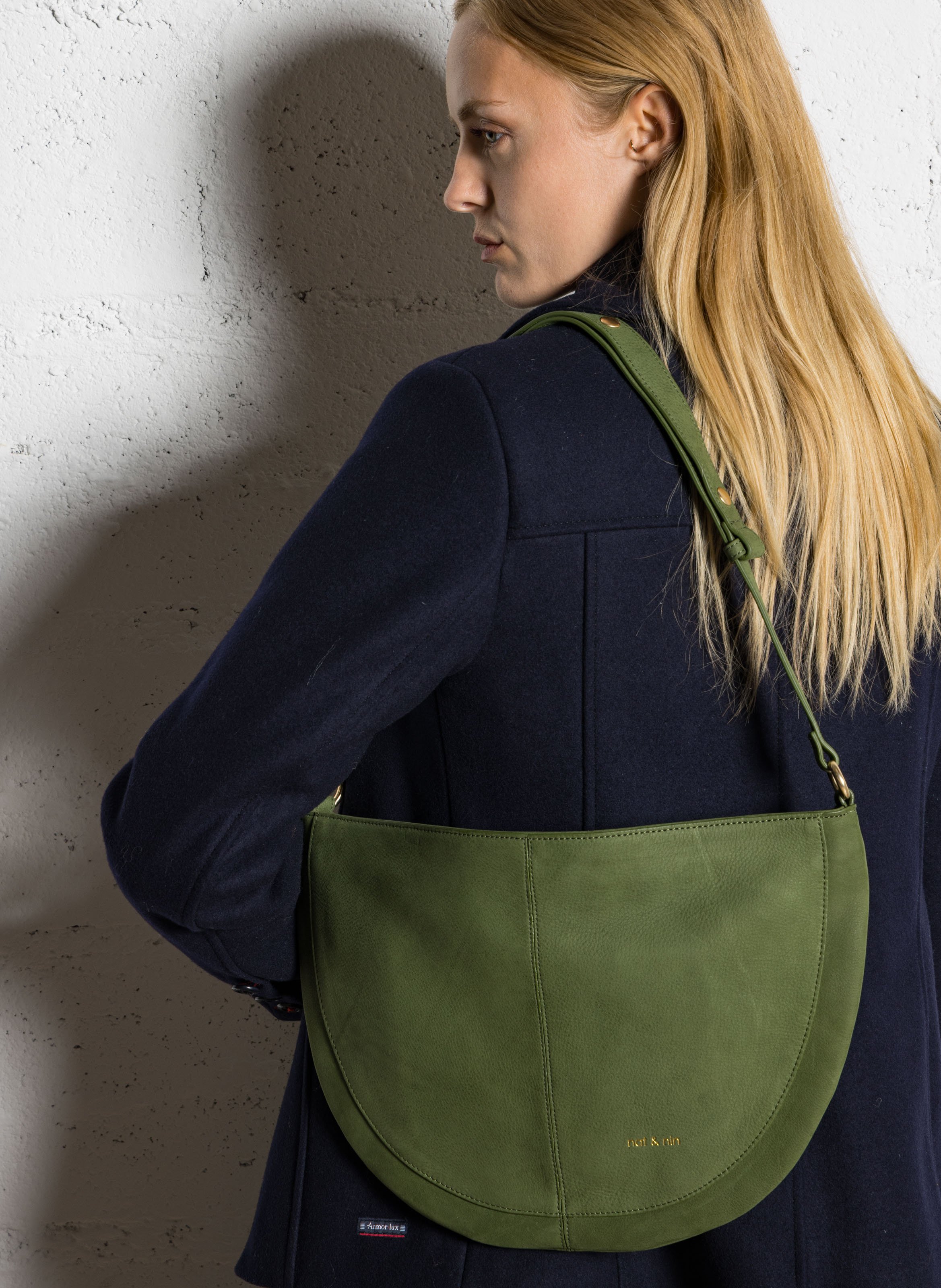 Sac cabas porté épaule en cuir NAT & NIN Vert