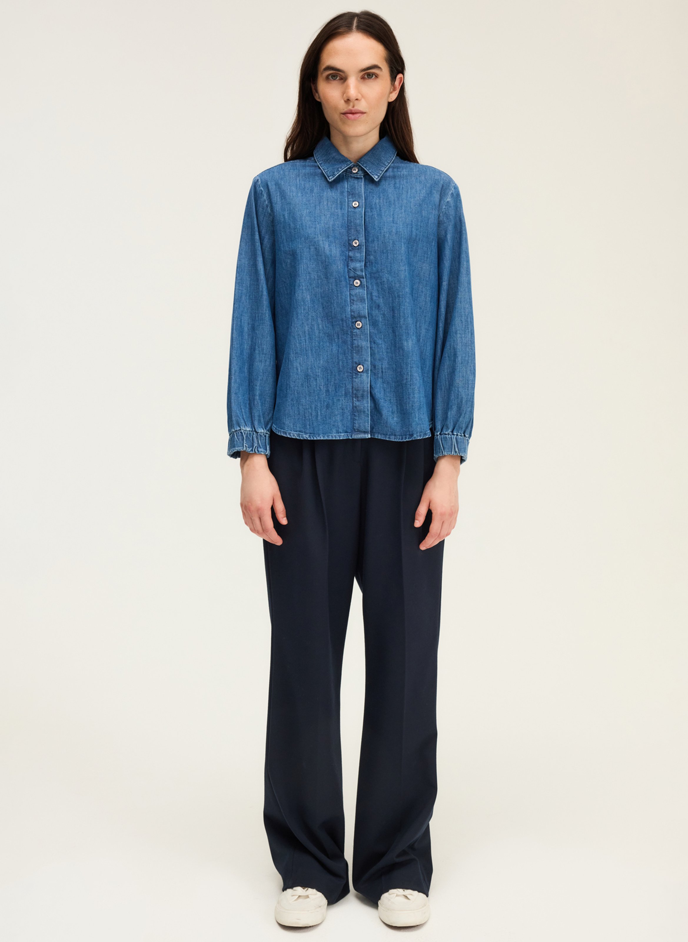 Chemise droite boutonnée en denim PABLO Bleu