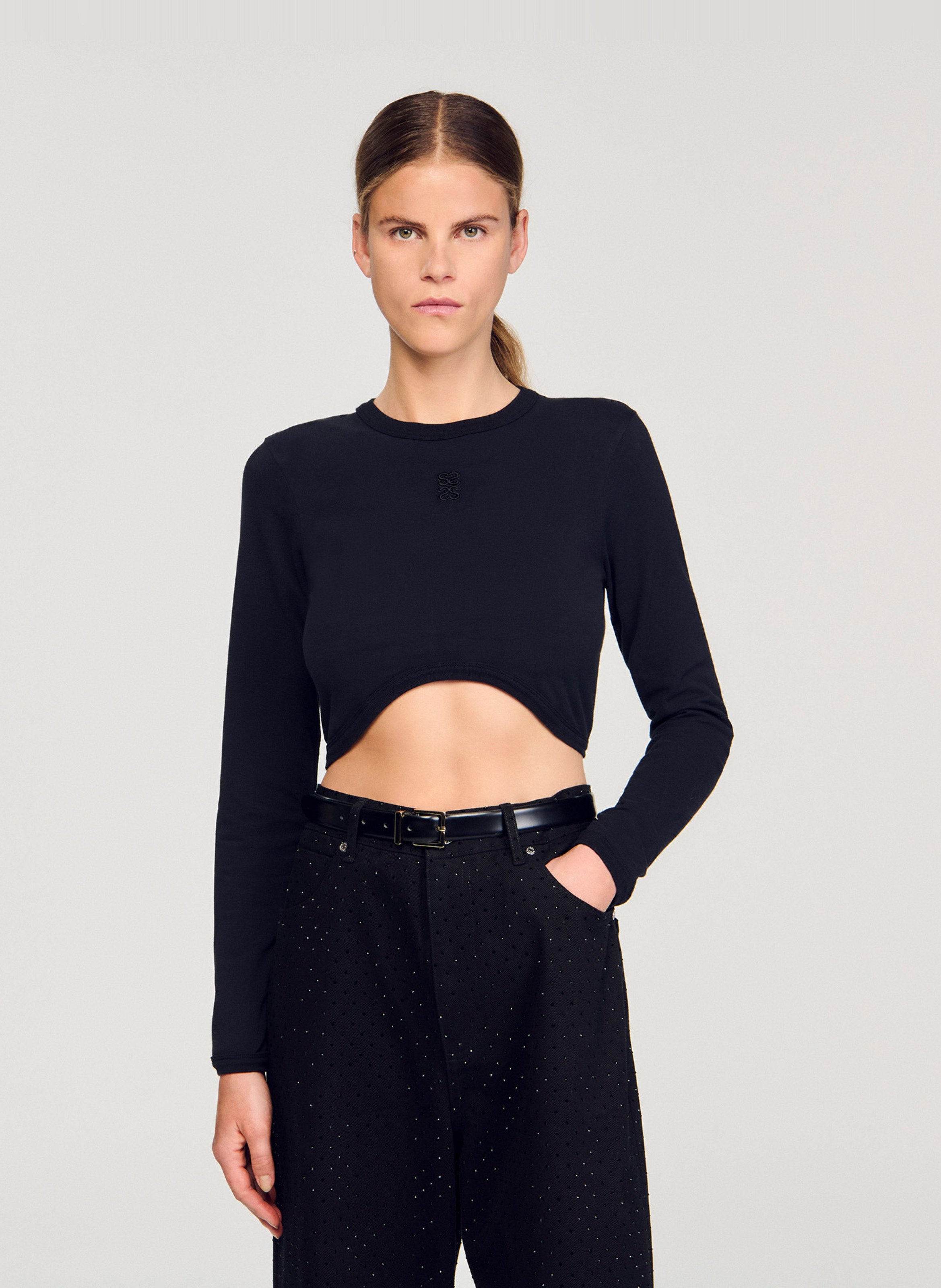 Pull col rond en coton mélangé SANDRO Noir