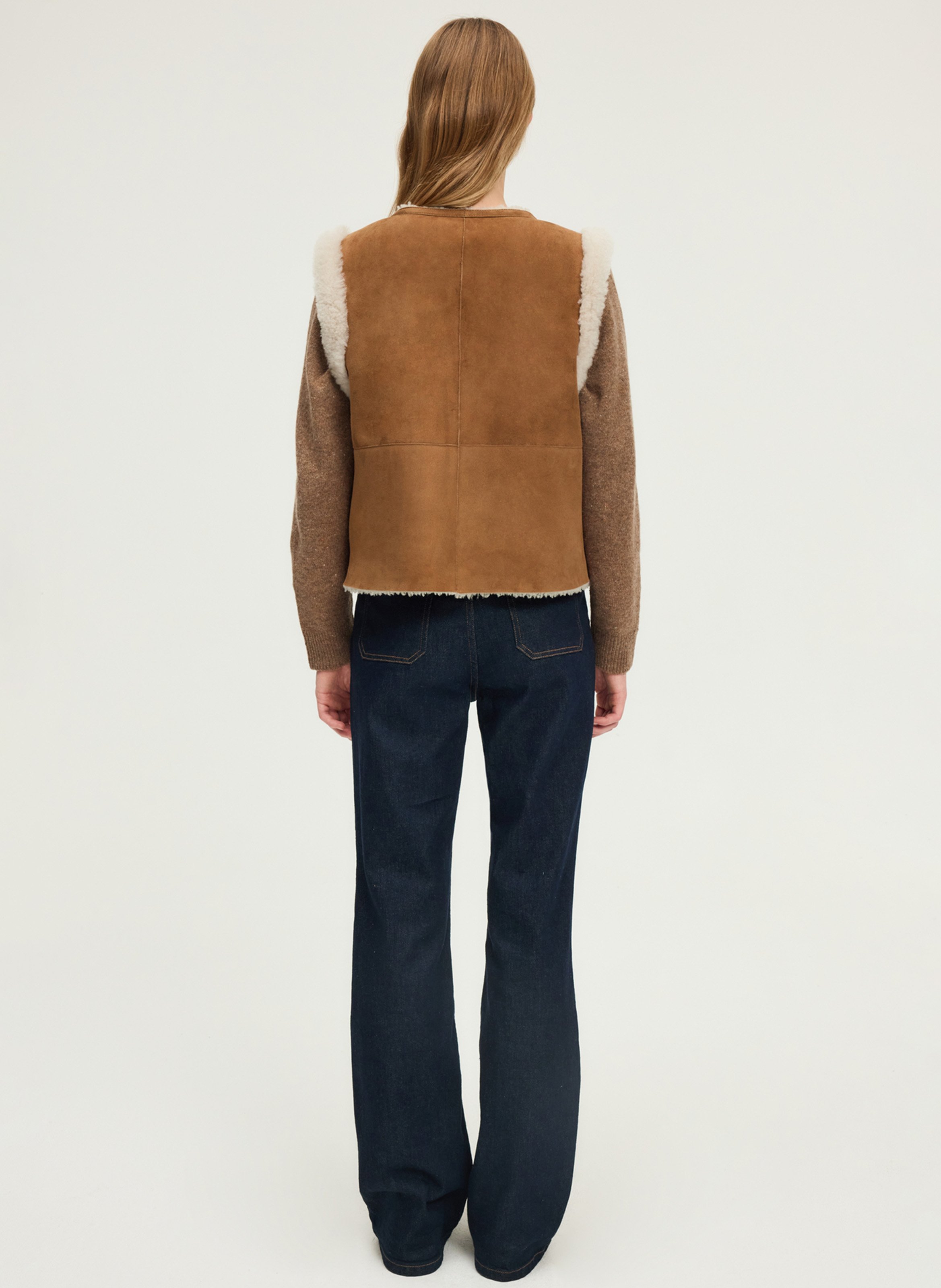 Reversible leather v-neck jacket PABLO Brown