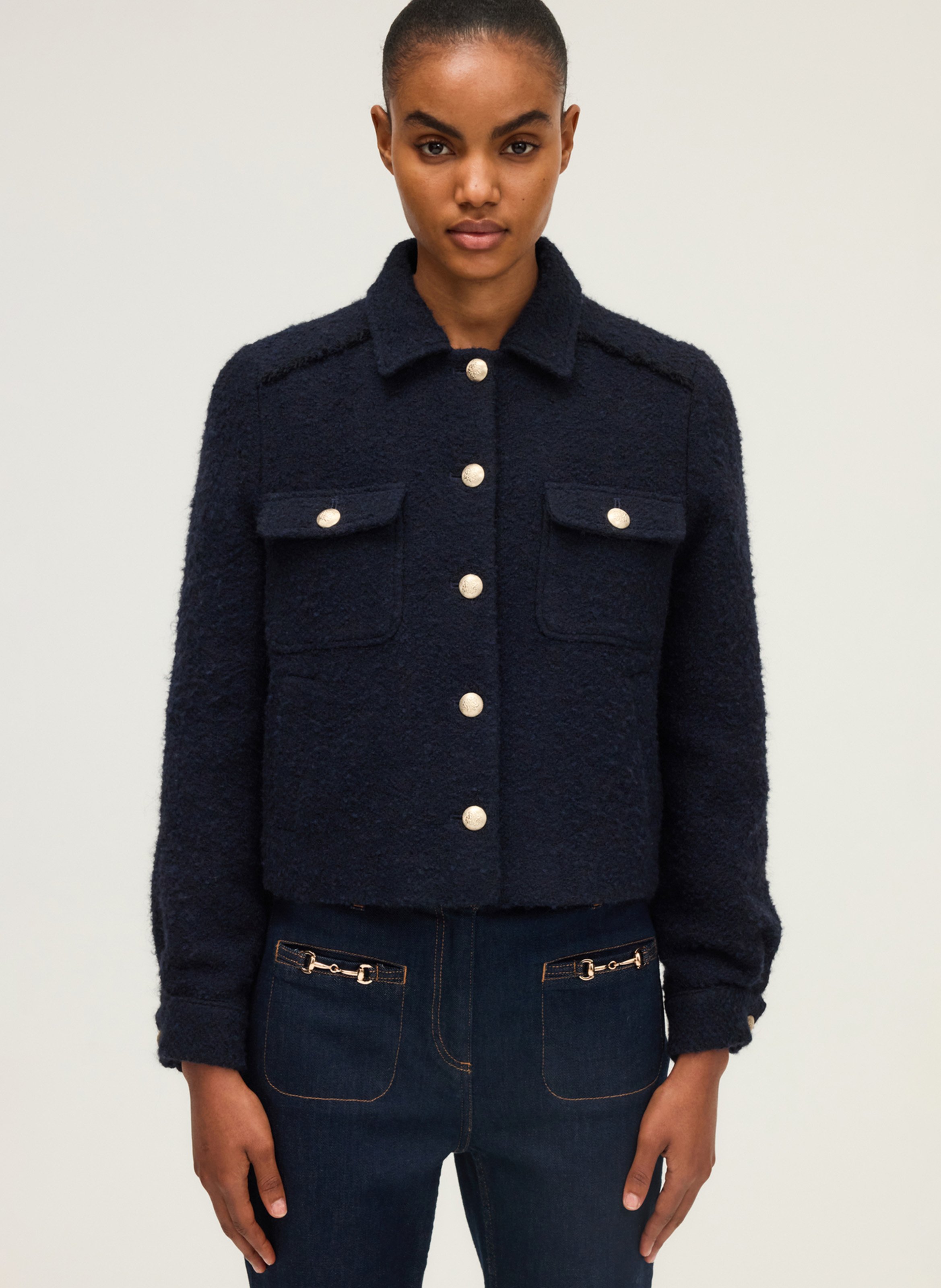 Veste col classique en laine et en coton mélangés PABLO Bleu