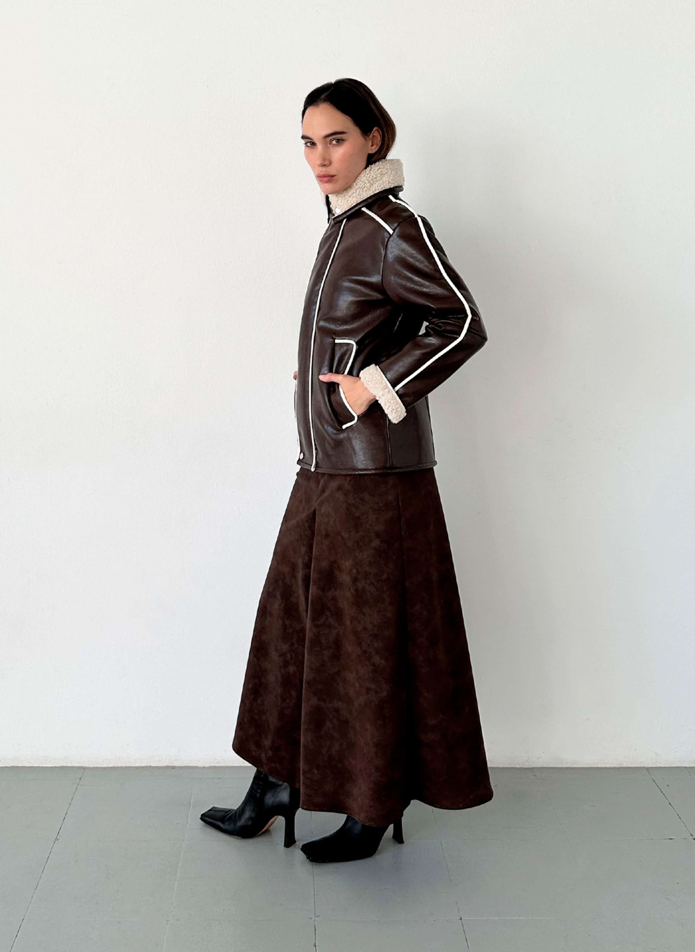 Straight coat with teddy collar LAAGAM Brown