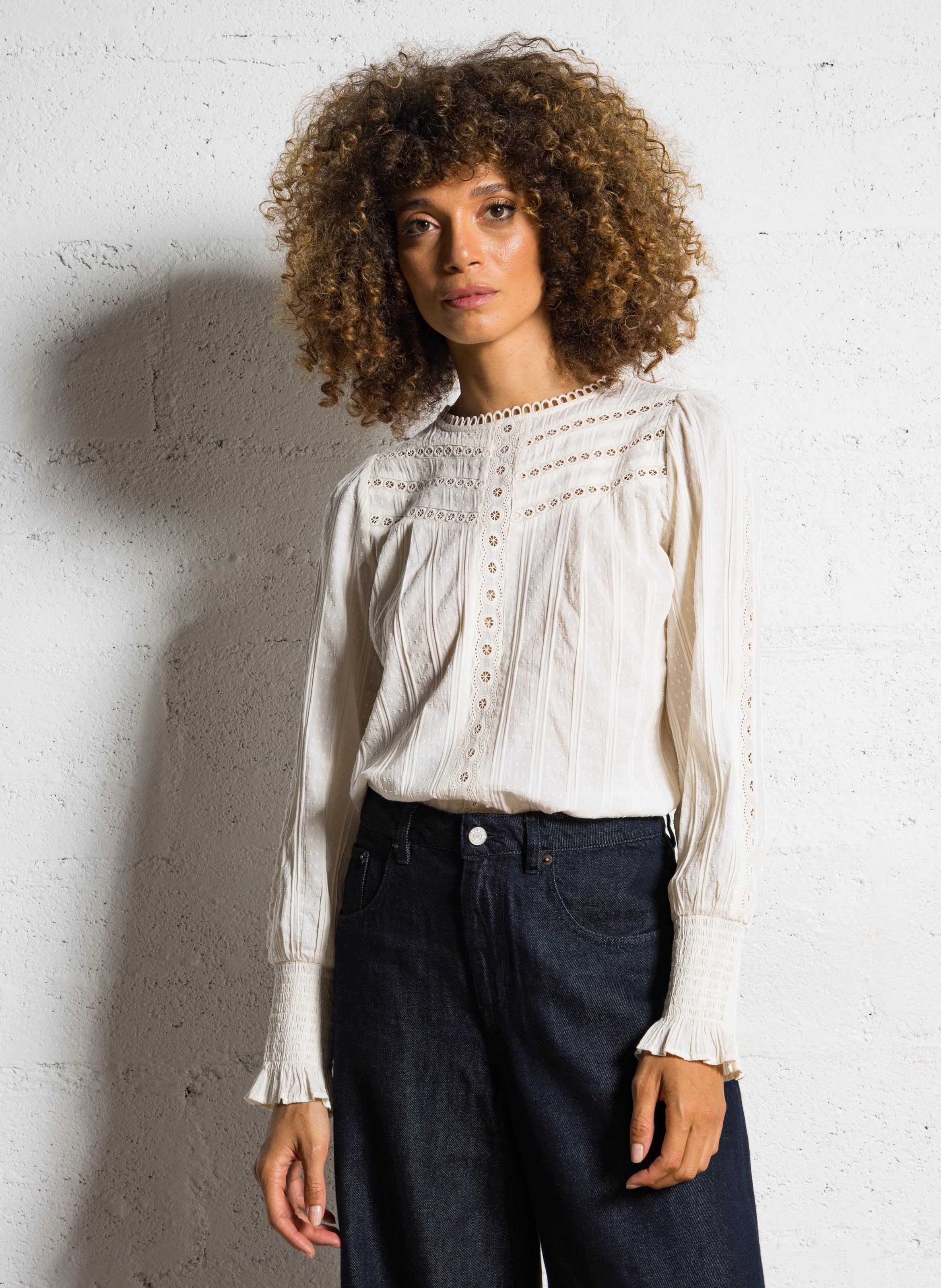 Round-neck cotton blouse FABIENNE CHAPOT White