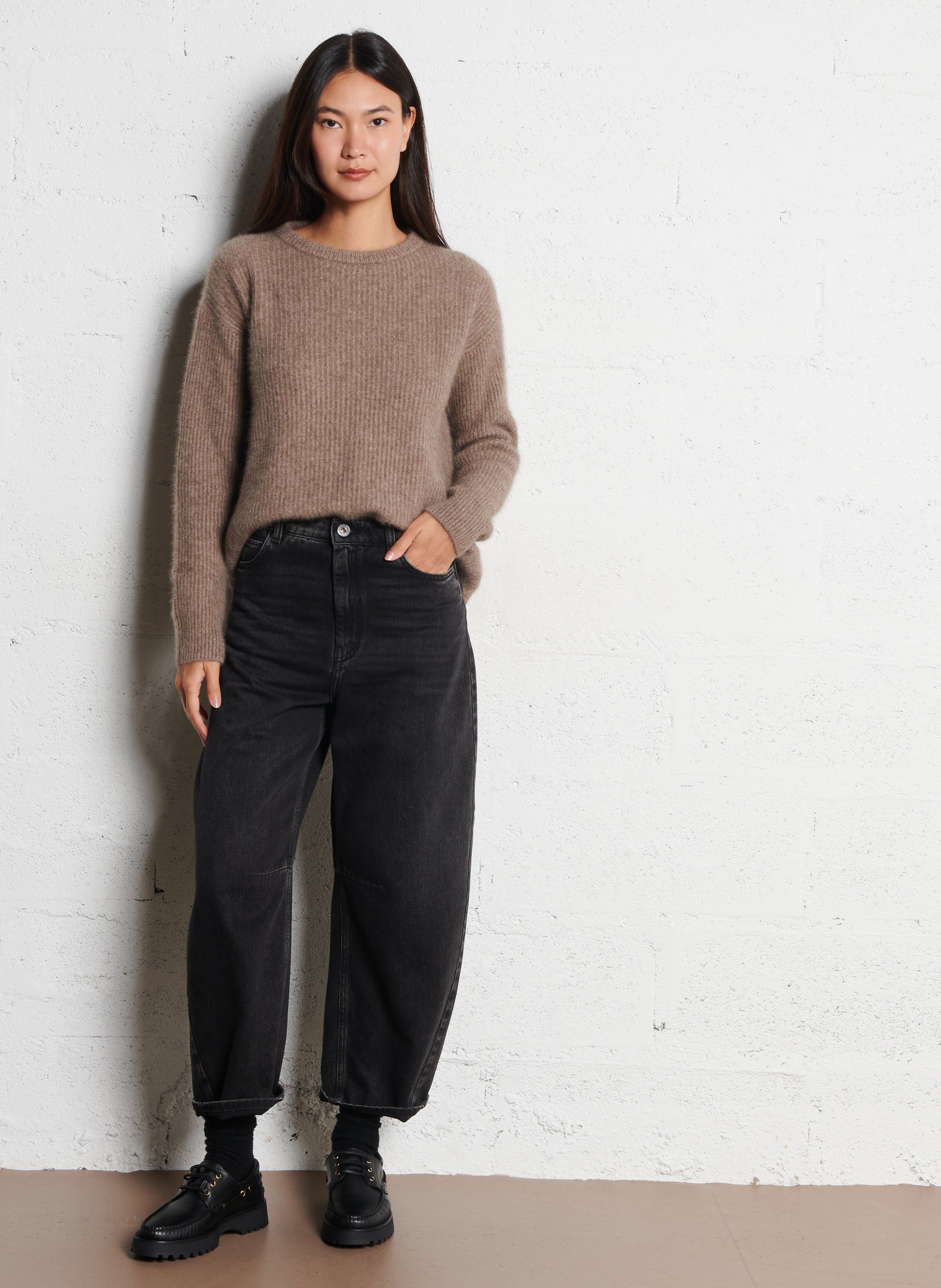 Pull ample col rond en laine mélangée MAJESTIC FILATURES Beige