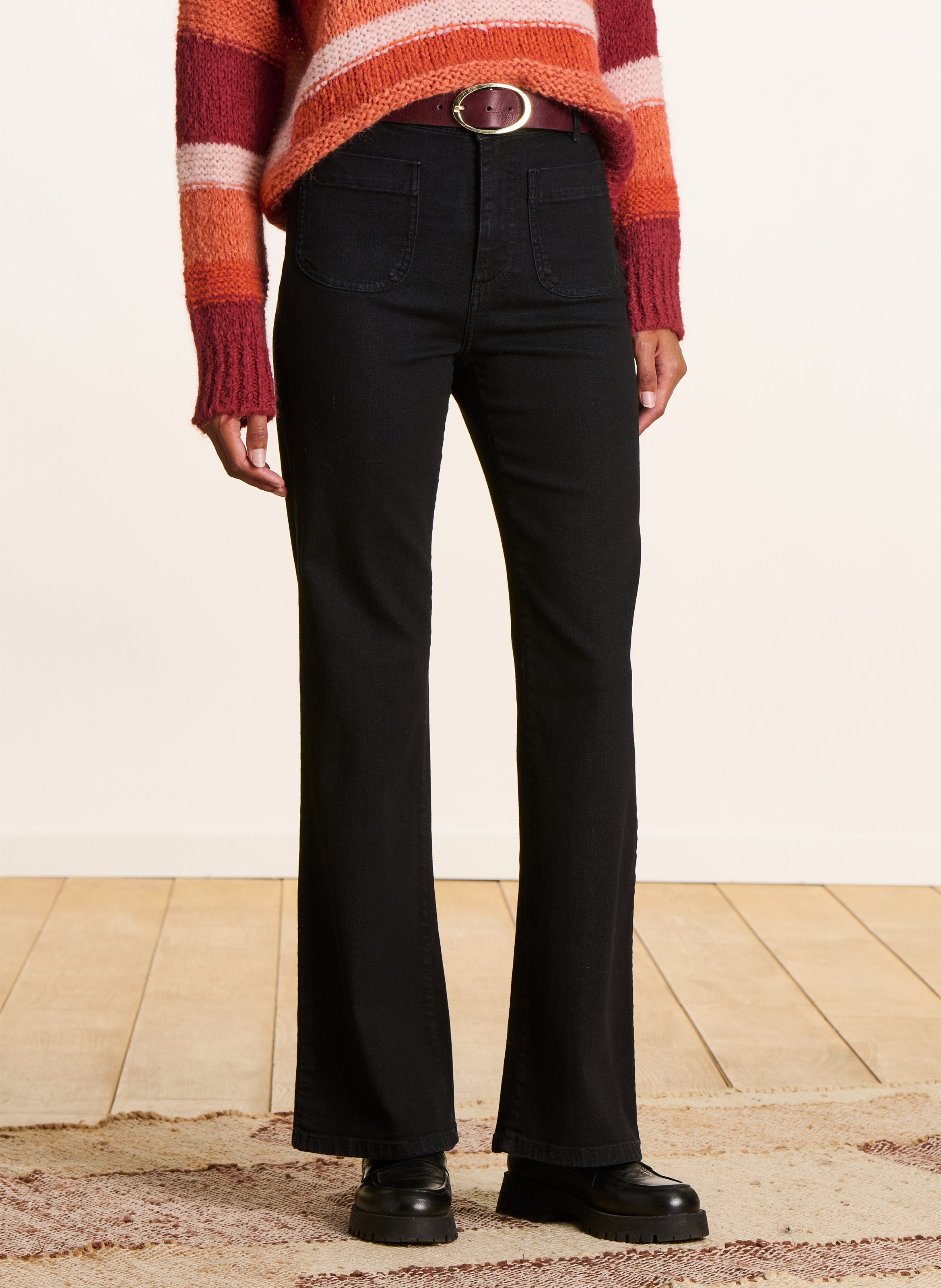 Jean bootcut uni en coton bio mélangé LA FEE MARABOUTEE Noir