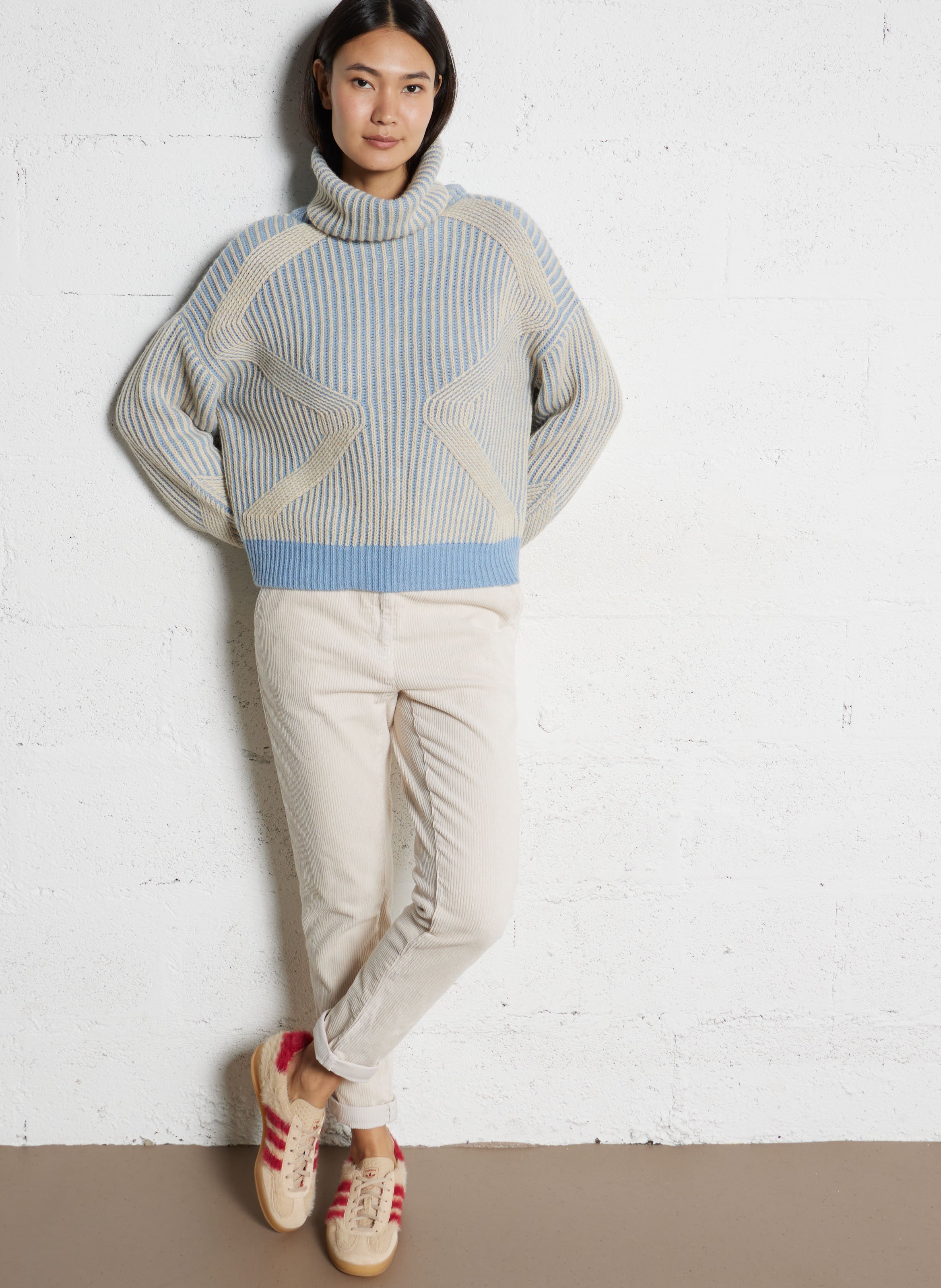 Oversized coltrui van gebreide trui ONE STEP Blauw