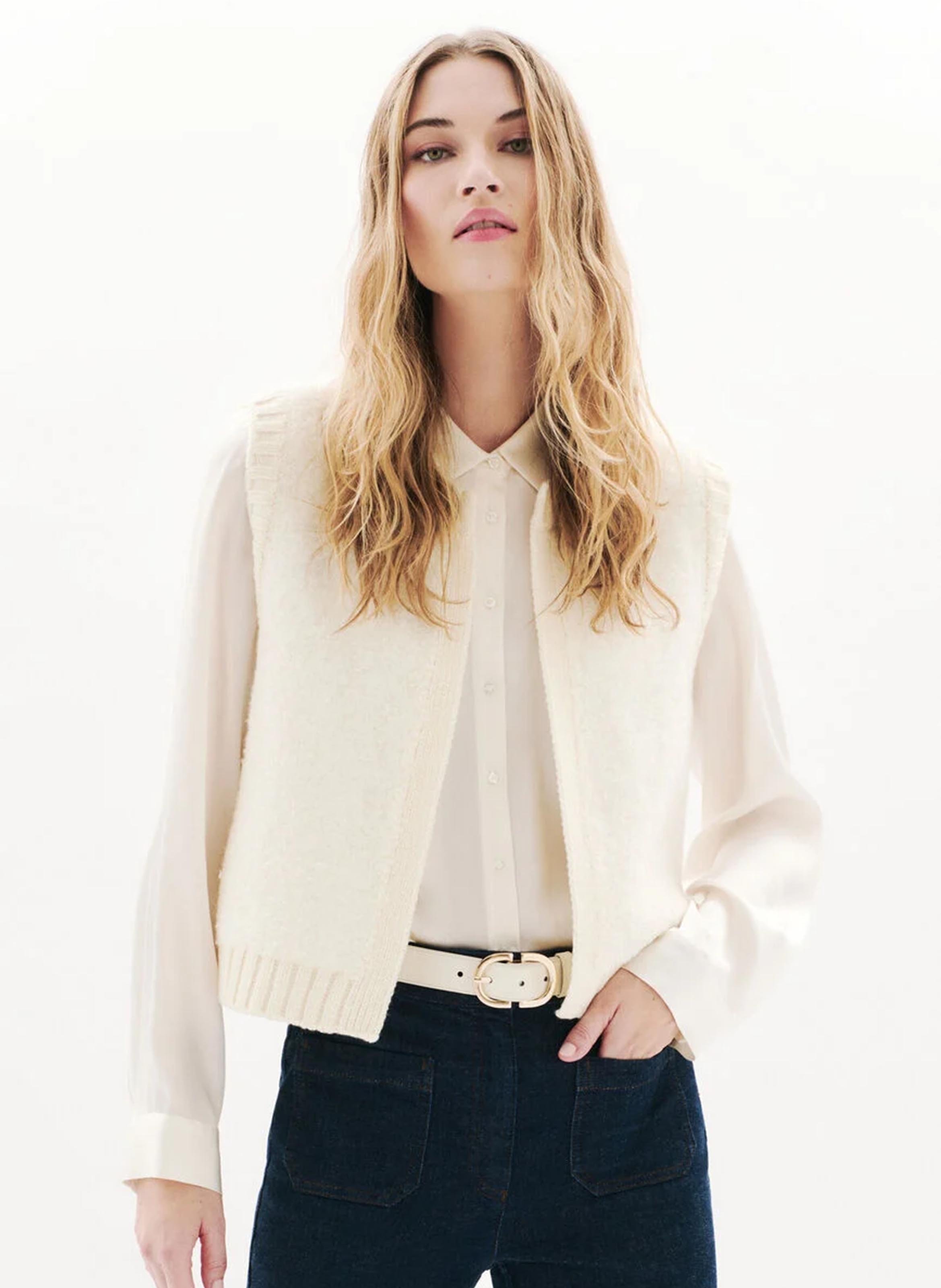 Gilet droit en maille CAROLL Beige