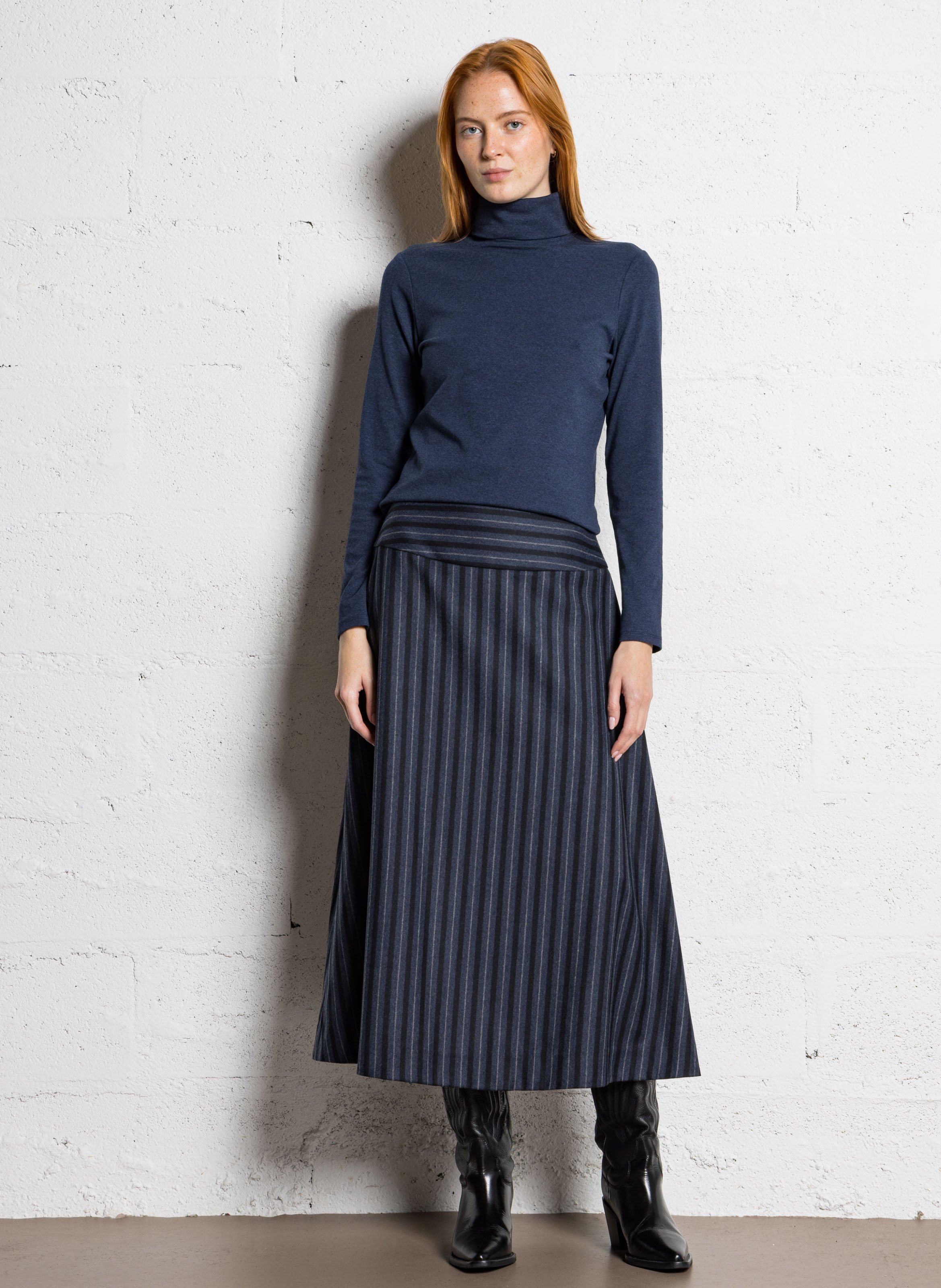 Jupe midi en laine mélangée rayée SOPHIE+LUCIE Bleu