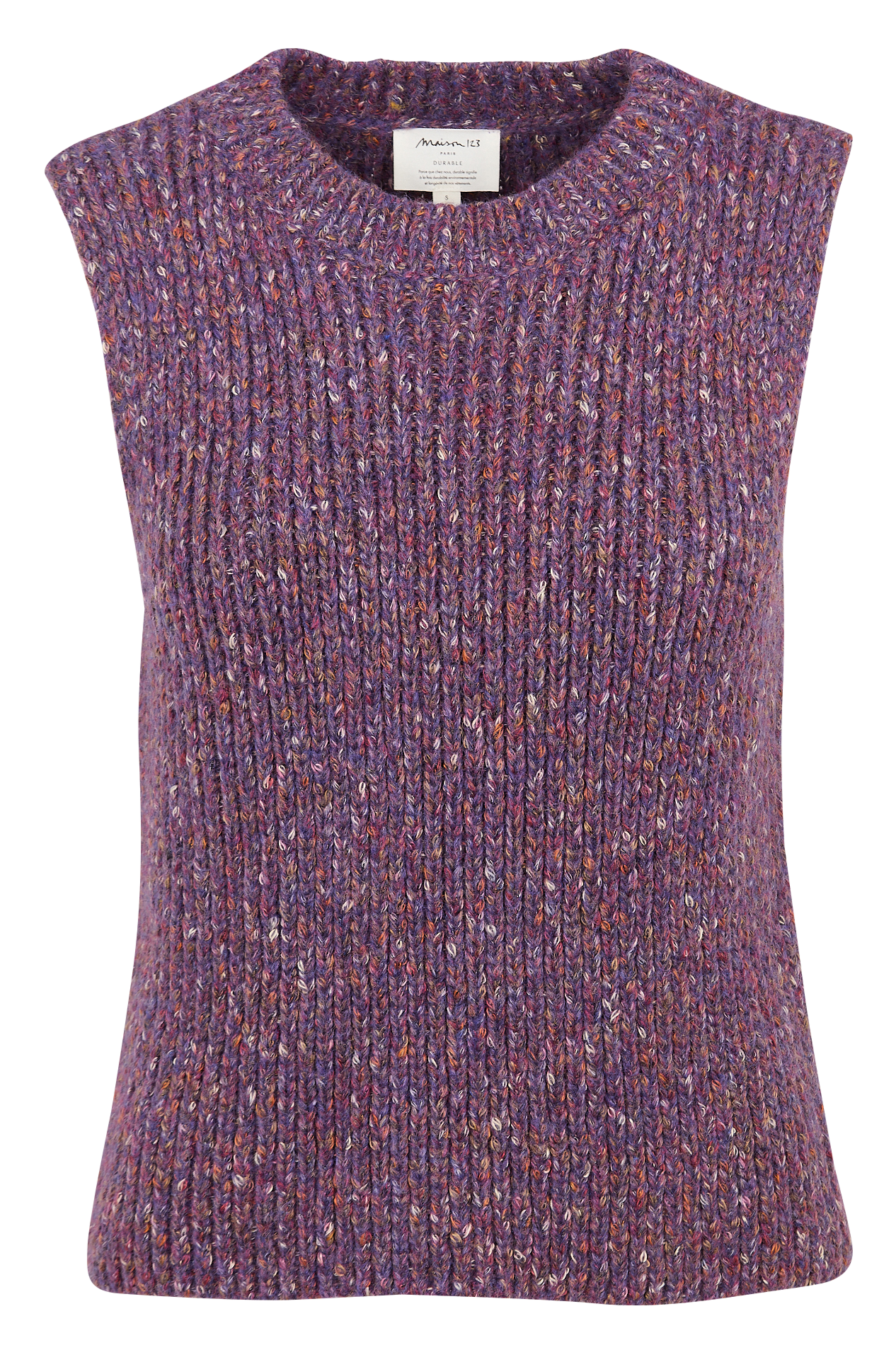 Pull sans manches col rond en maille chinée MAISON 123 Violet