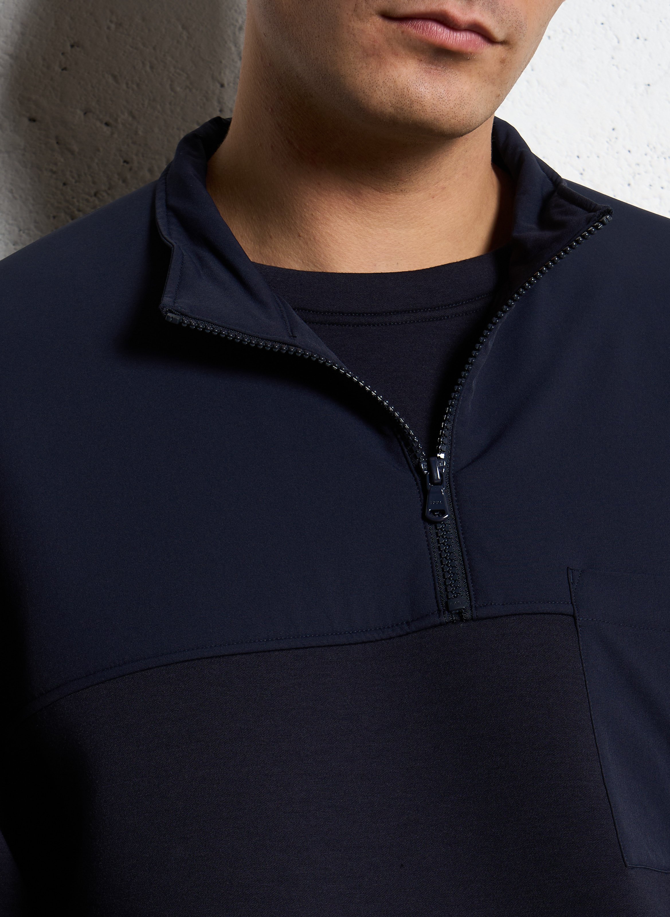 Sweat droit bi-matière col zippé IKKS Bleu