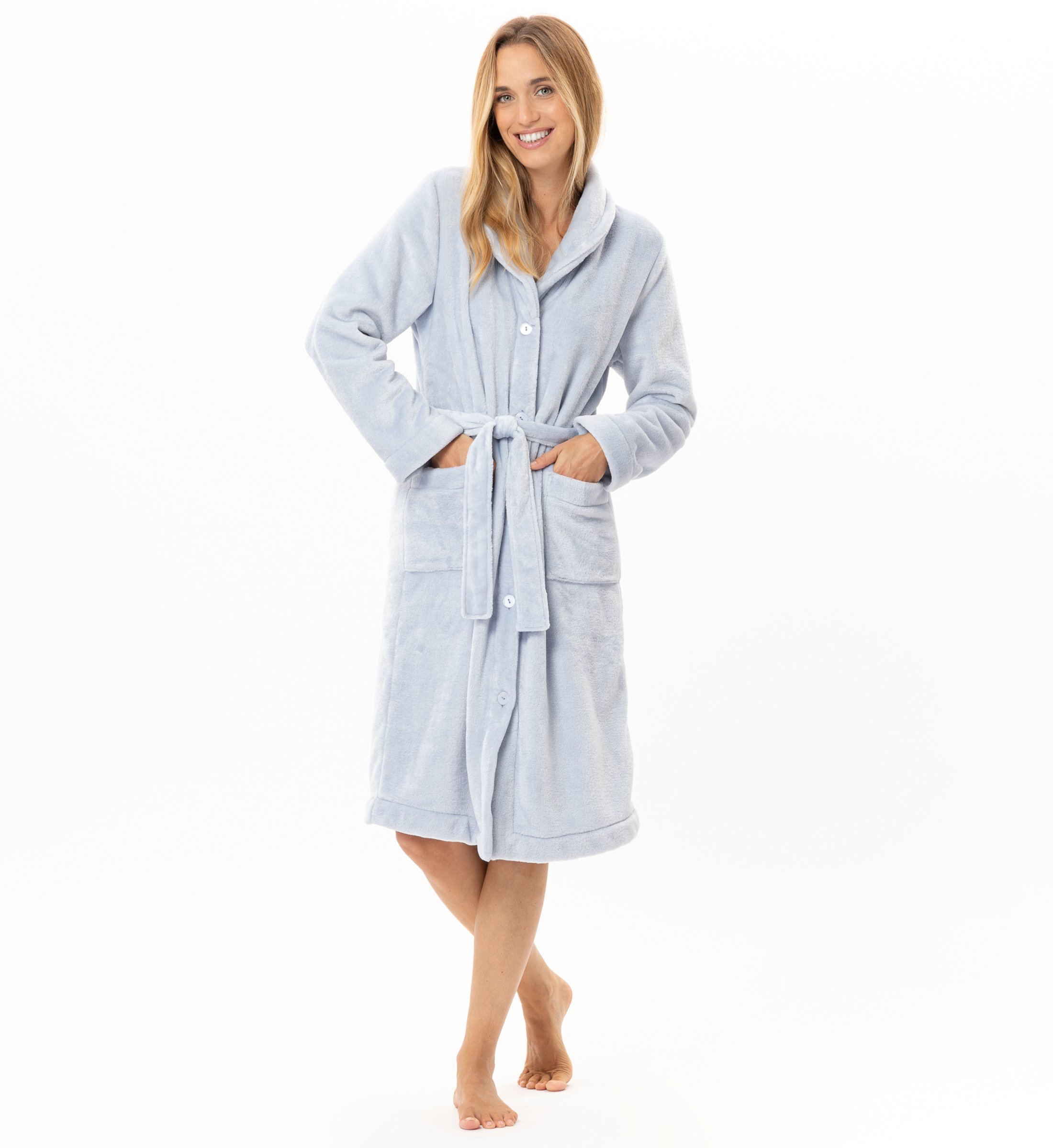Buttoned plush flannel dressing gown LE CHAT Blue