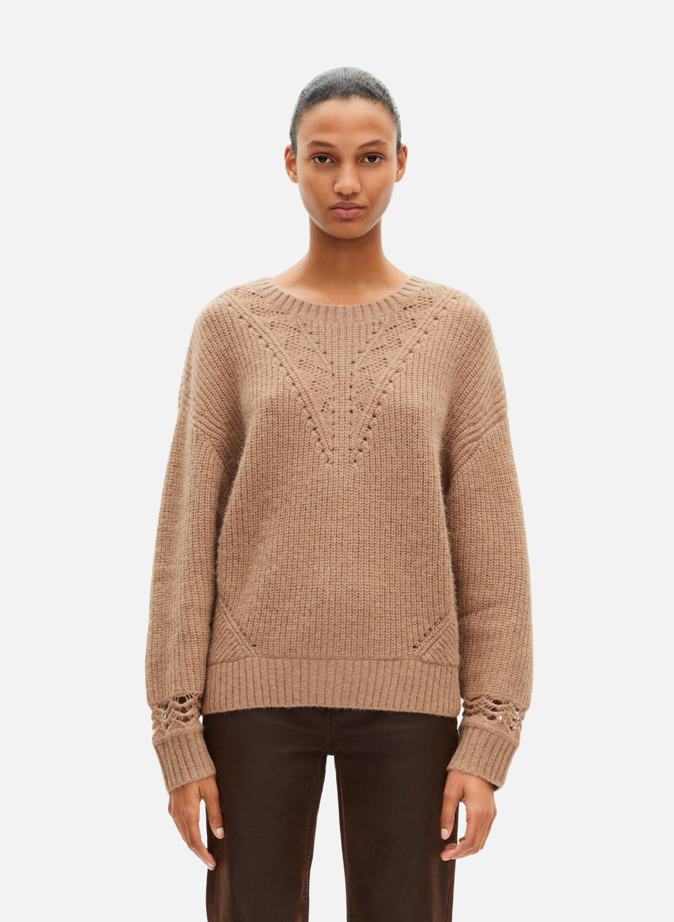 Mixed wool sweater with openwork details THE KOOPLES Brown