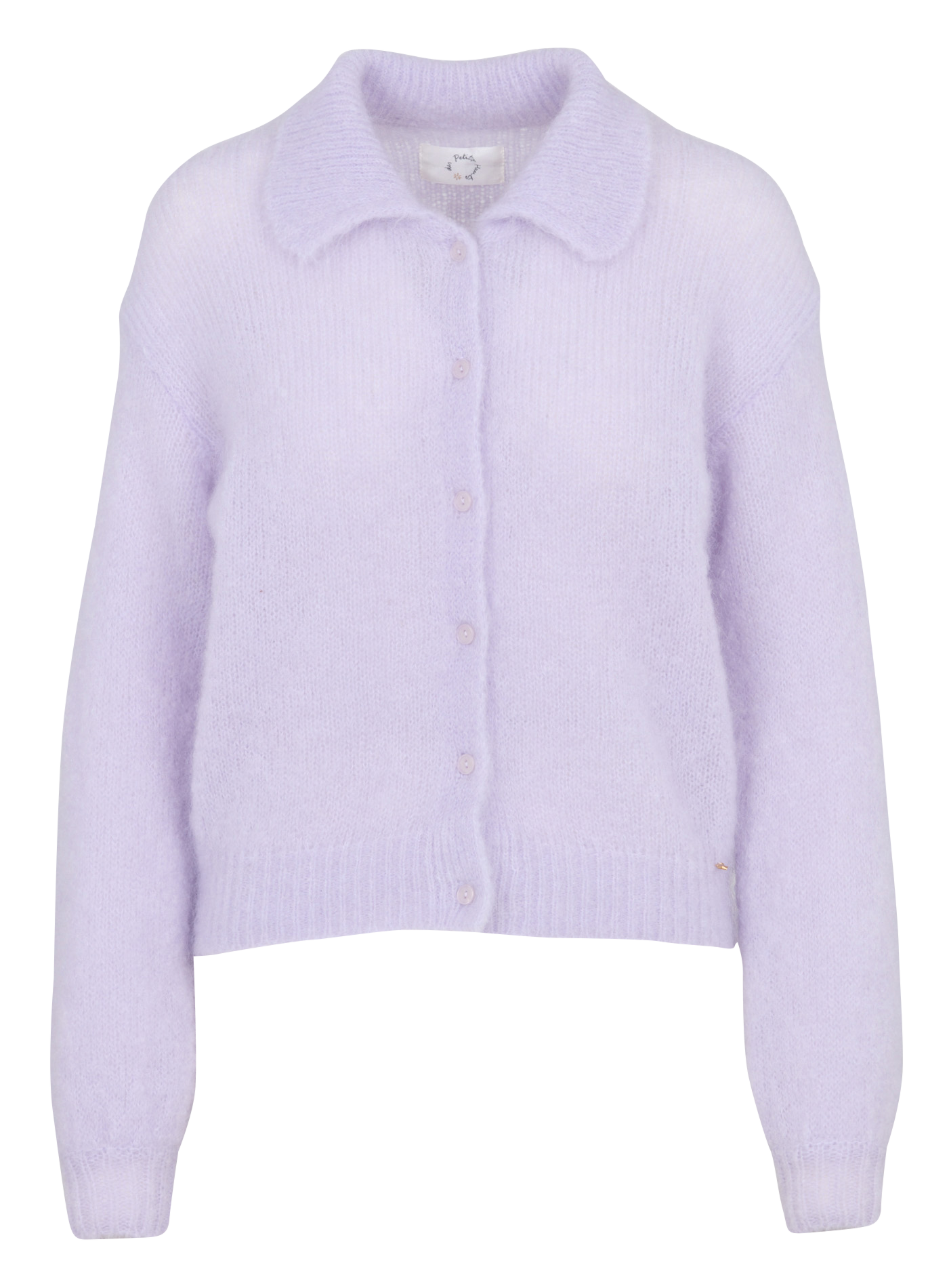 Polo-Kragen-Strickjacke aus meliertem Mohair DES PETITS HAUTS Violett