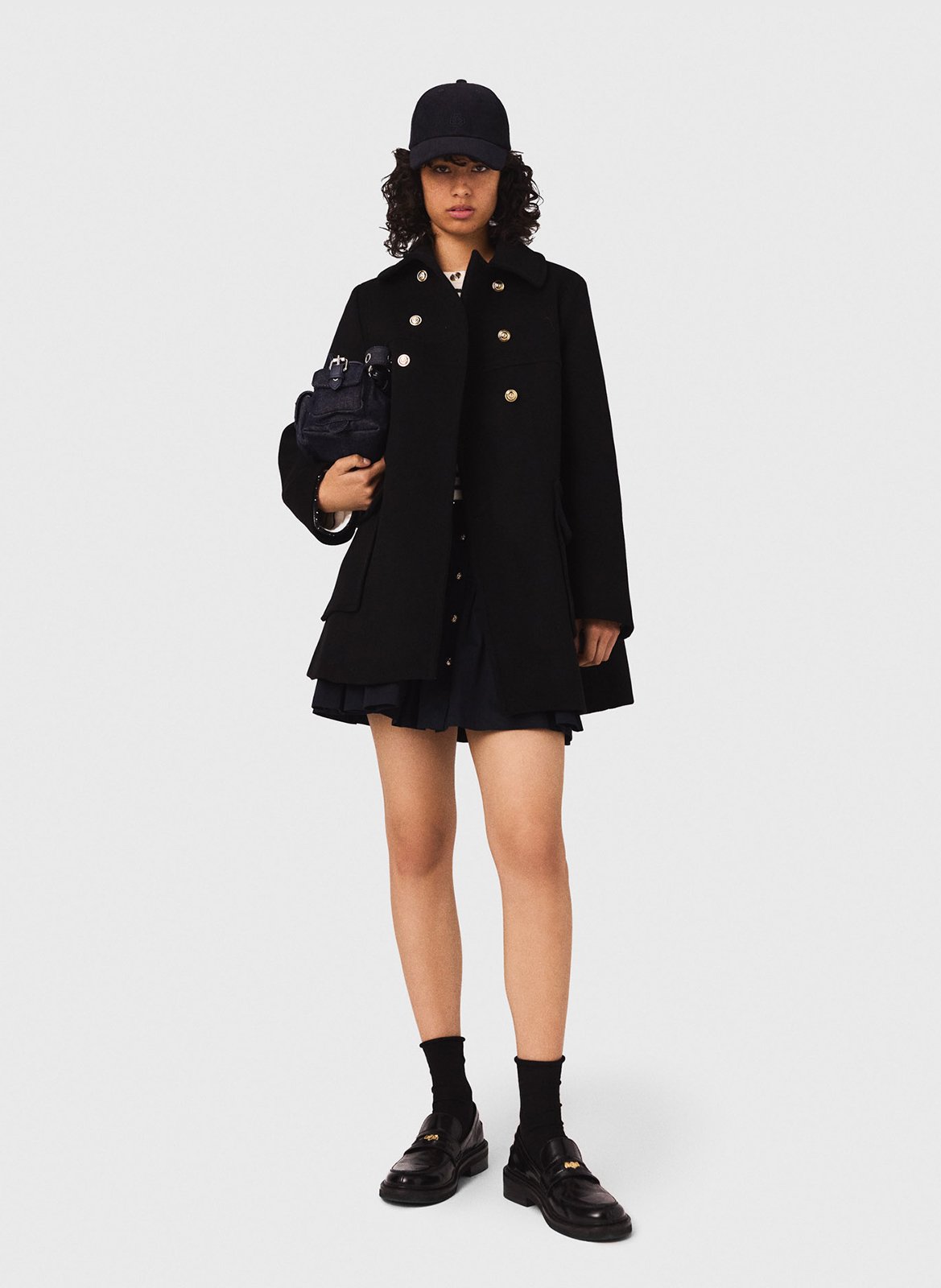 Rechte jas met klassieke kraag van gemengde wol MAJE Zwart