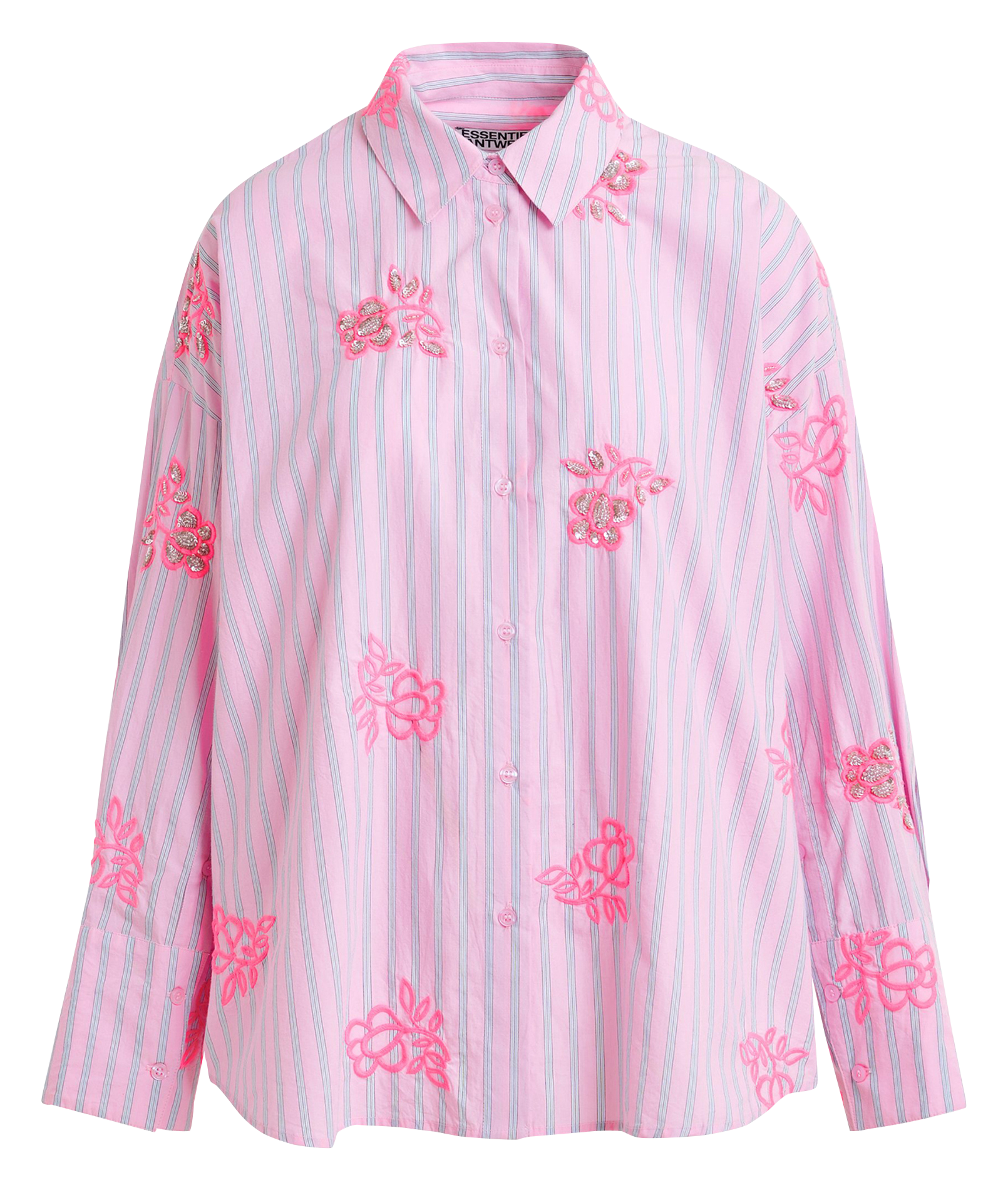 Oversized striped shirt with embroidery ESSENTIEL ANTWERP Pink
