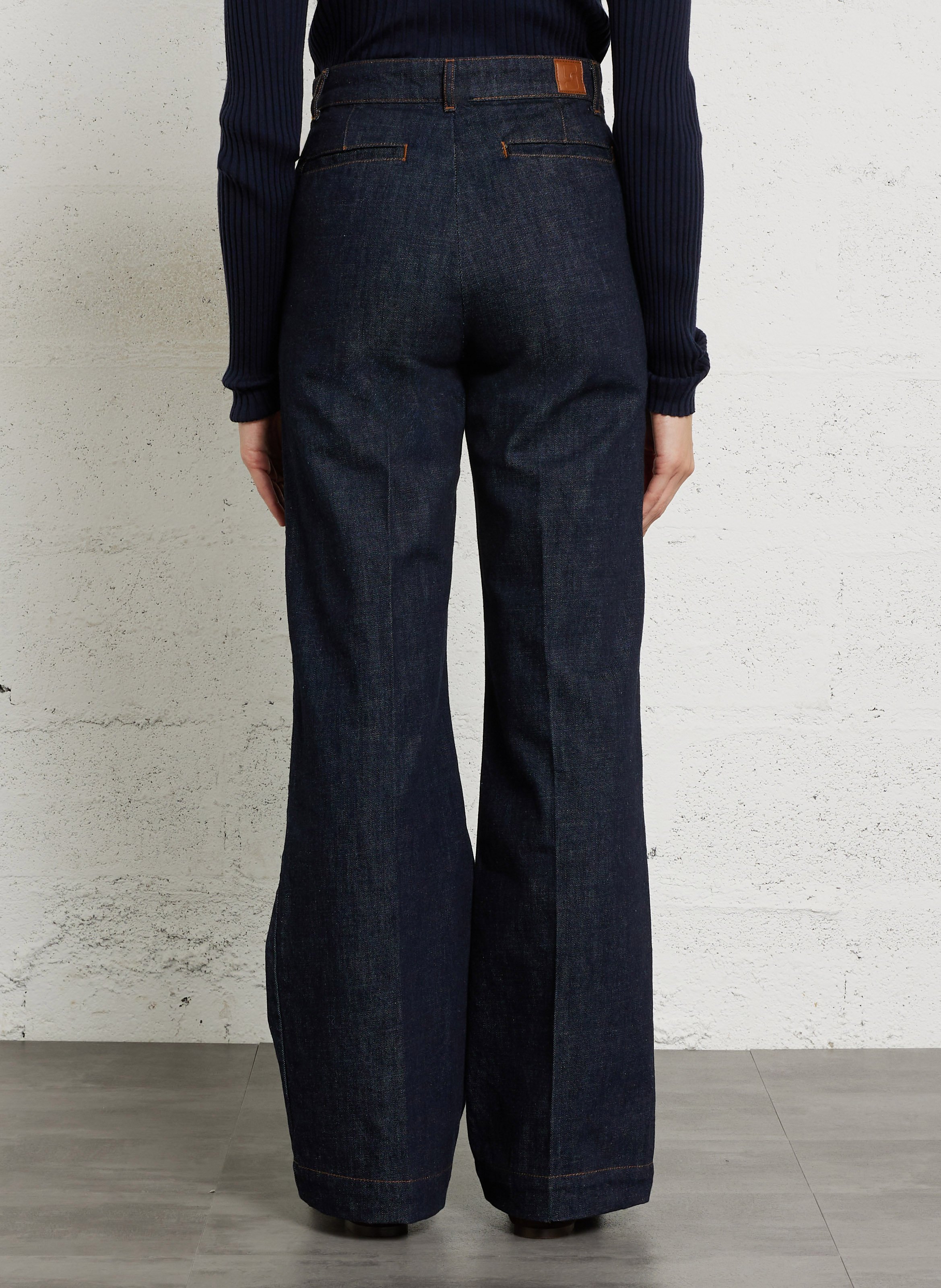 High-waisted raw denim straight-leg pants SOEUR Blue