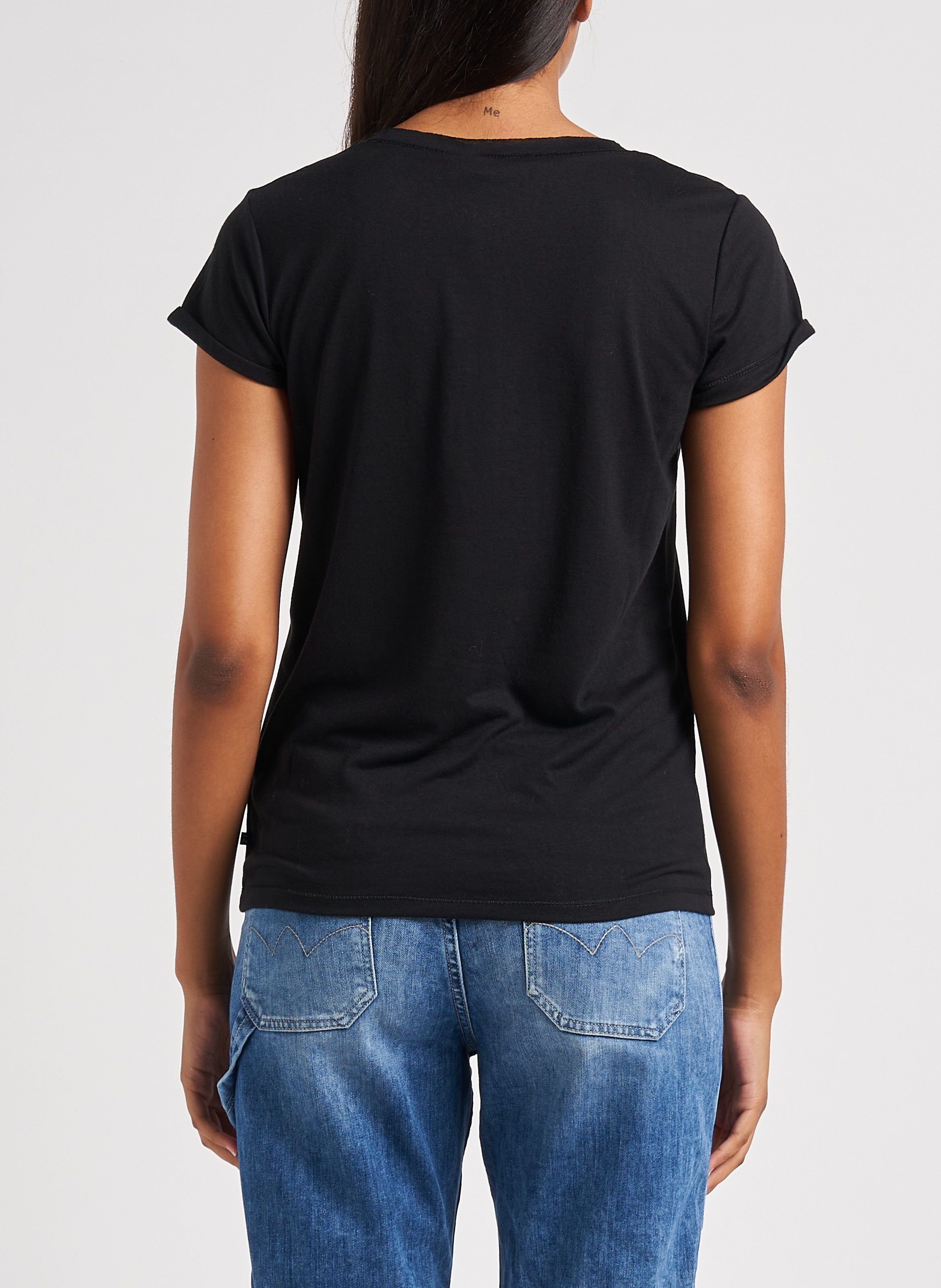 Recht T-shirt met V-hals en zeefdruk LE TEMPS DES CERISES Zwart