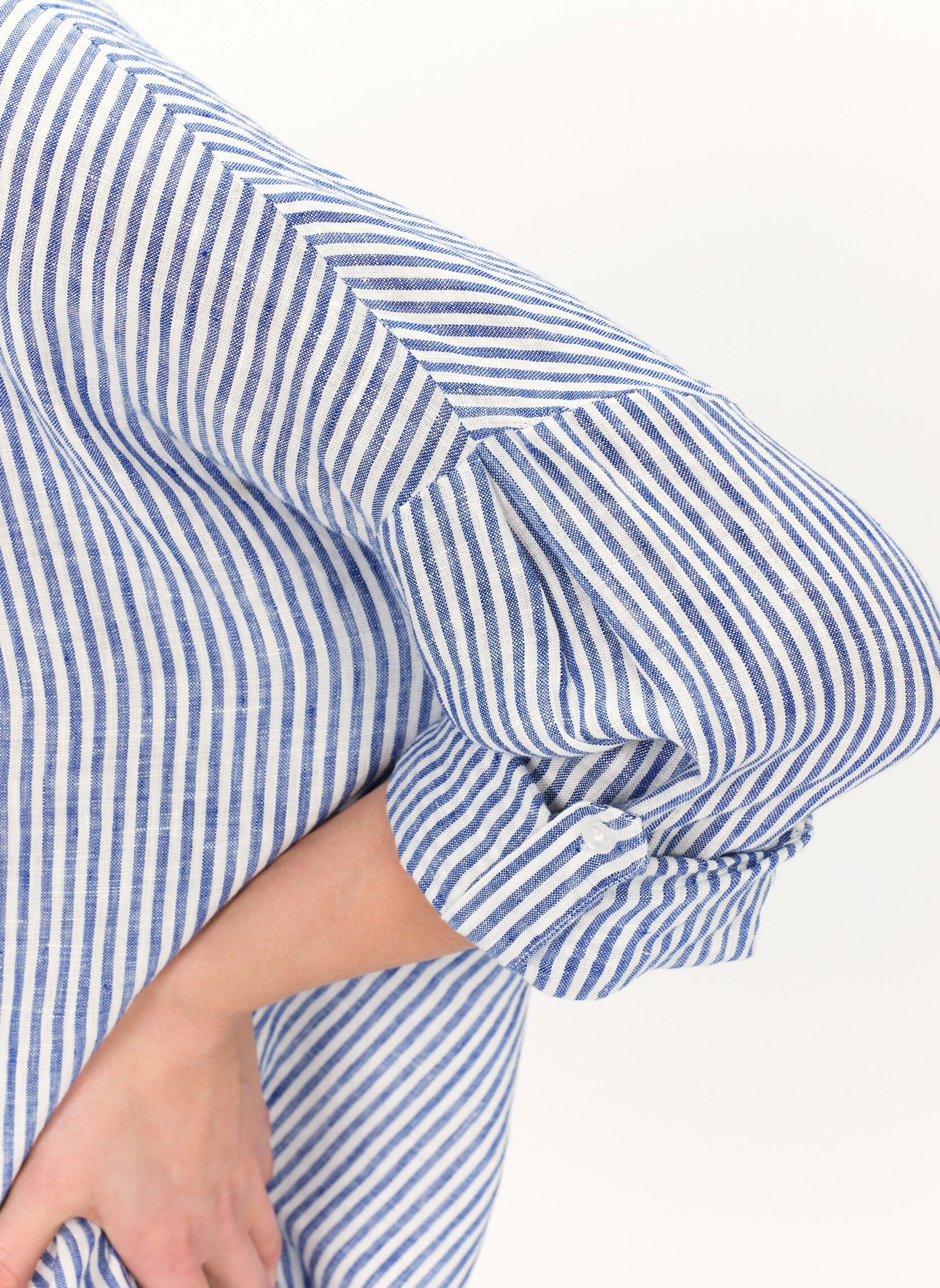 Chemise col classique rayée en lin CAROLL Bleu