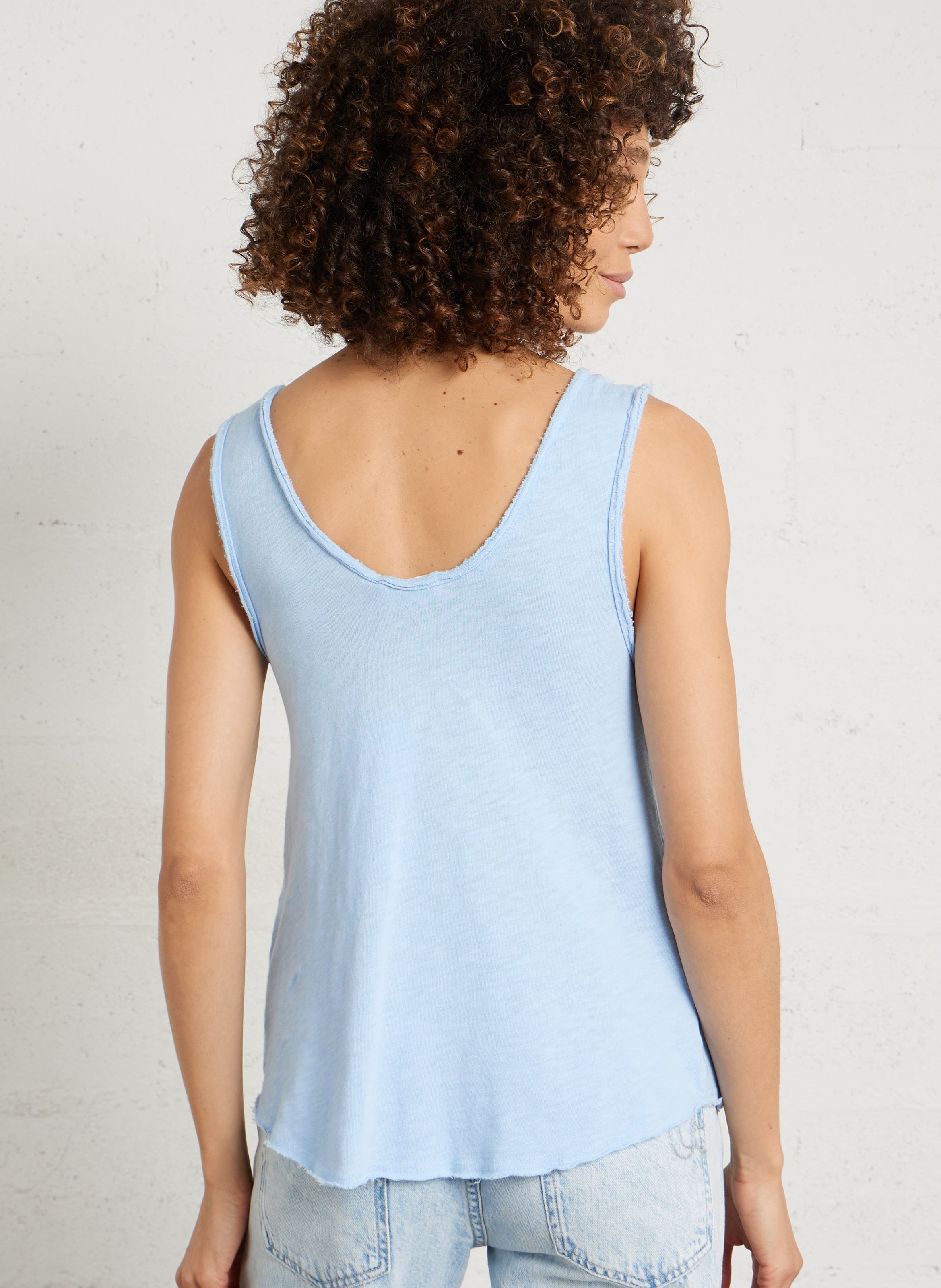 Débardeur col rond droit en coton Bleu