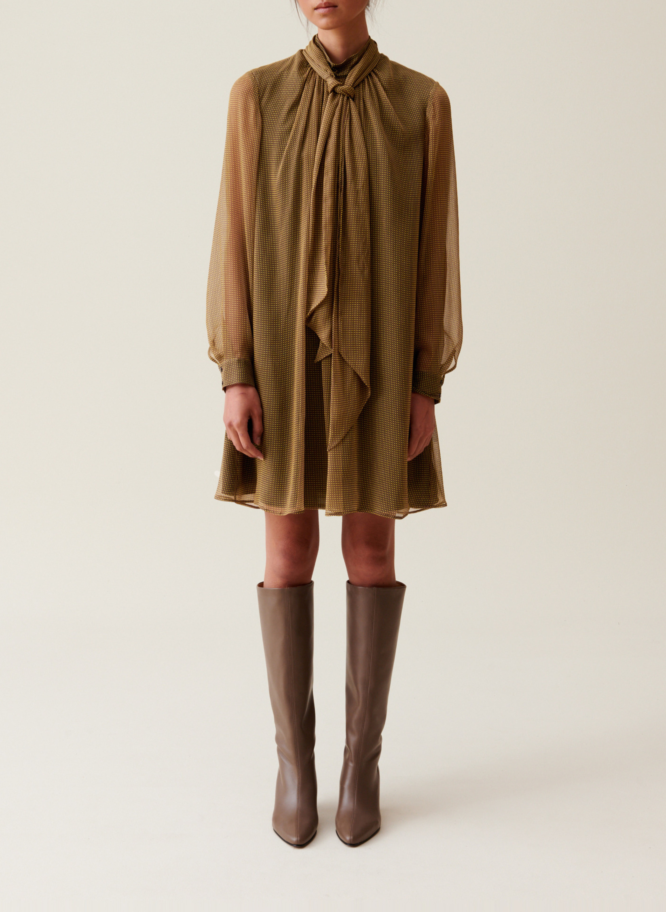 Short dress with pussy-bow collar CLAUDIE PIERLOT Yellow