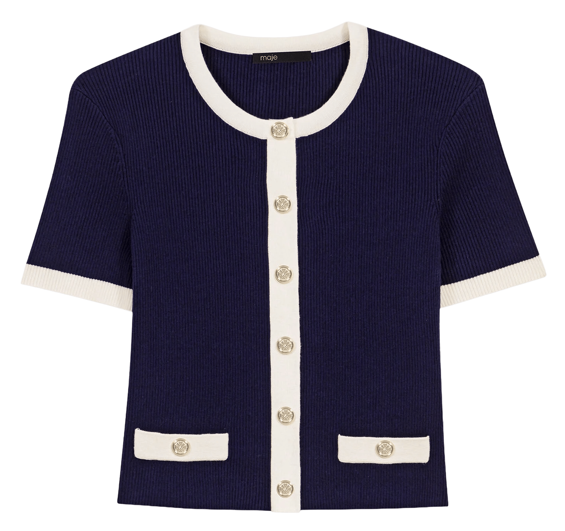 Gilet droit col rond MAJE Blauw