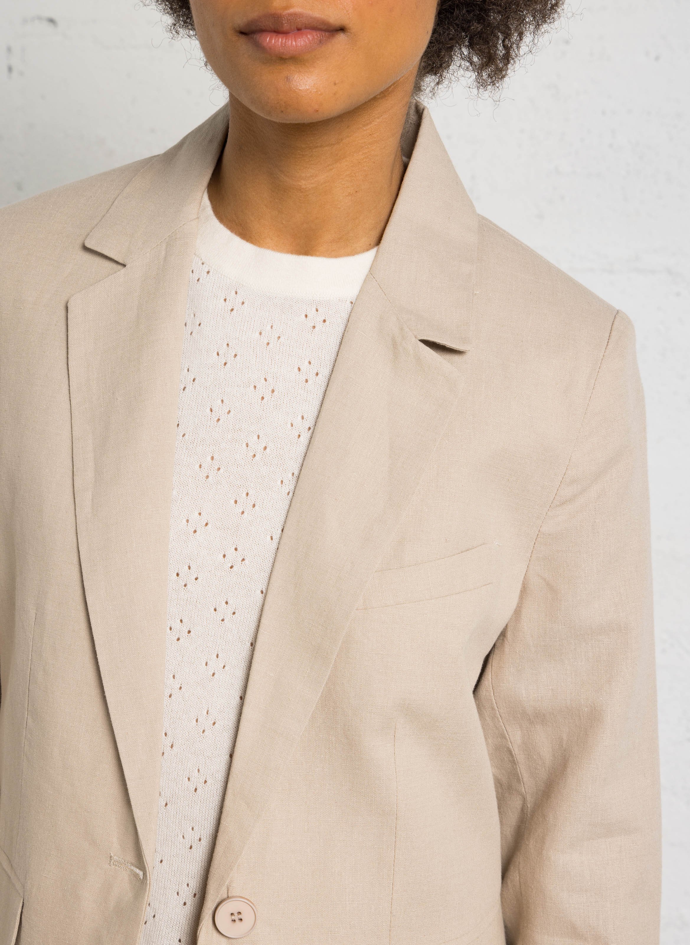 Veste droite col tailleur en lin et coton SUD EXPRESS Beige