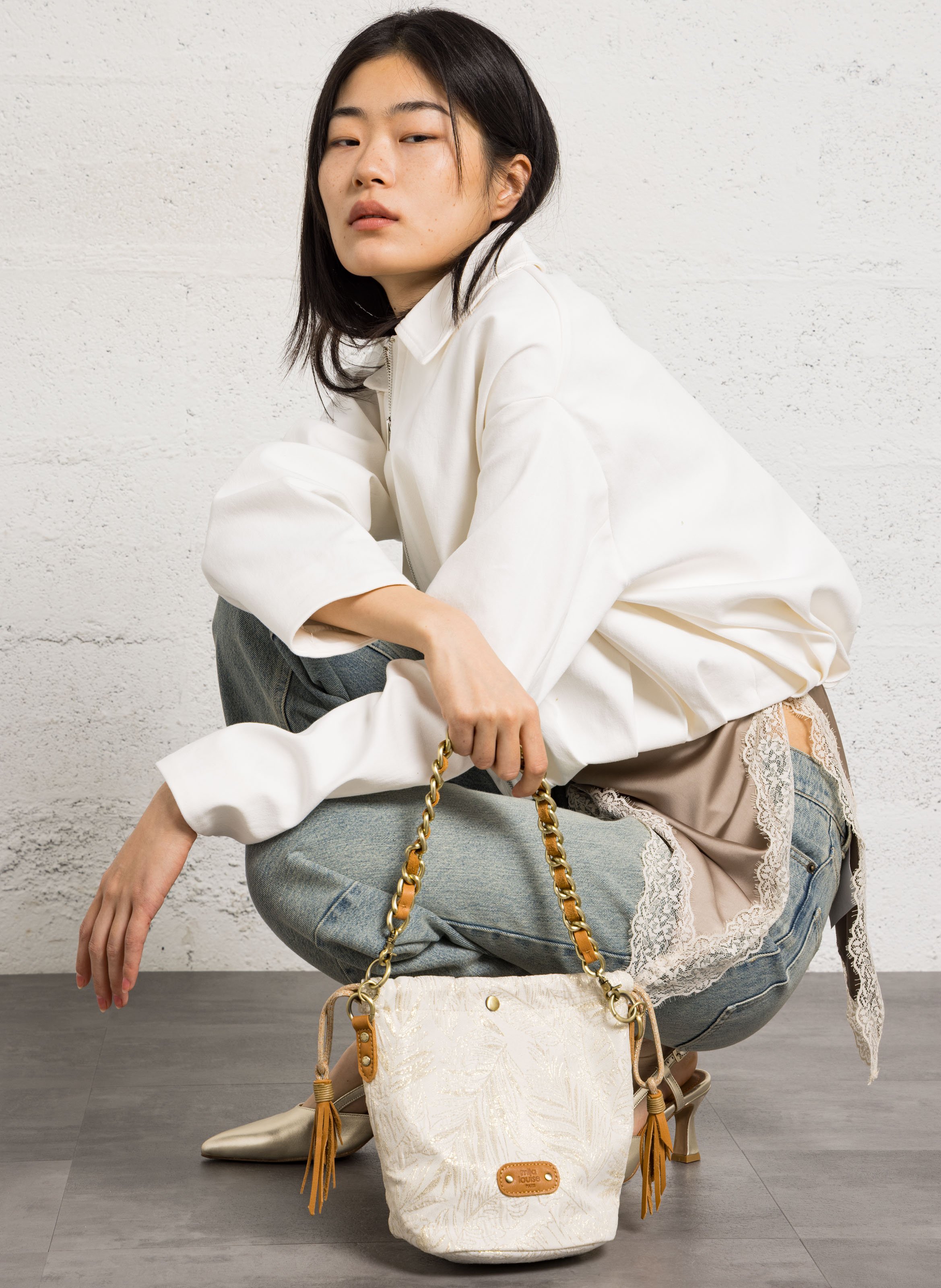 Sac sceau à motifs pailletés MILA LOUISE Beige