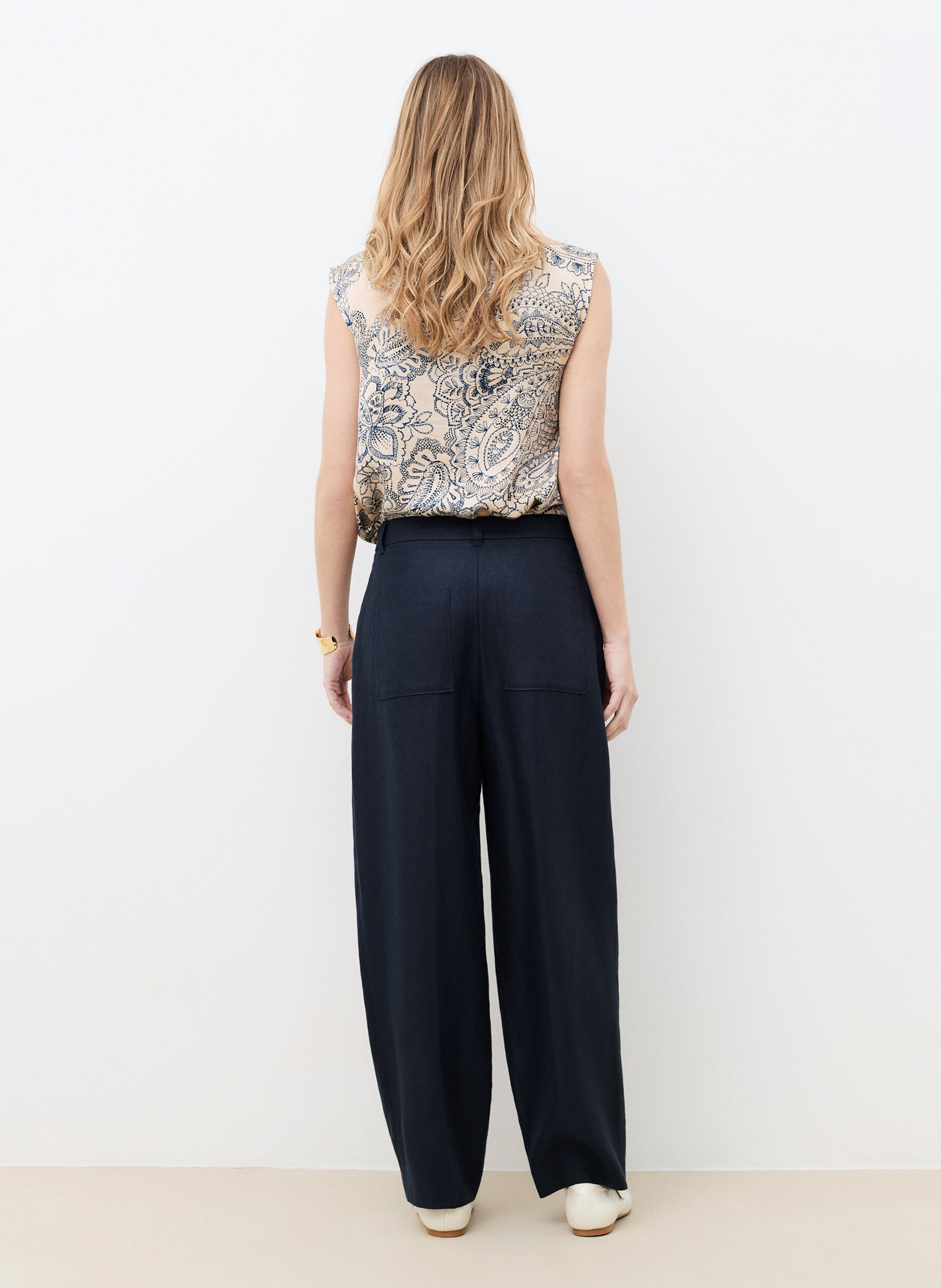 Pantalon large en lin CAROLL Bleu