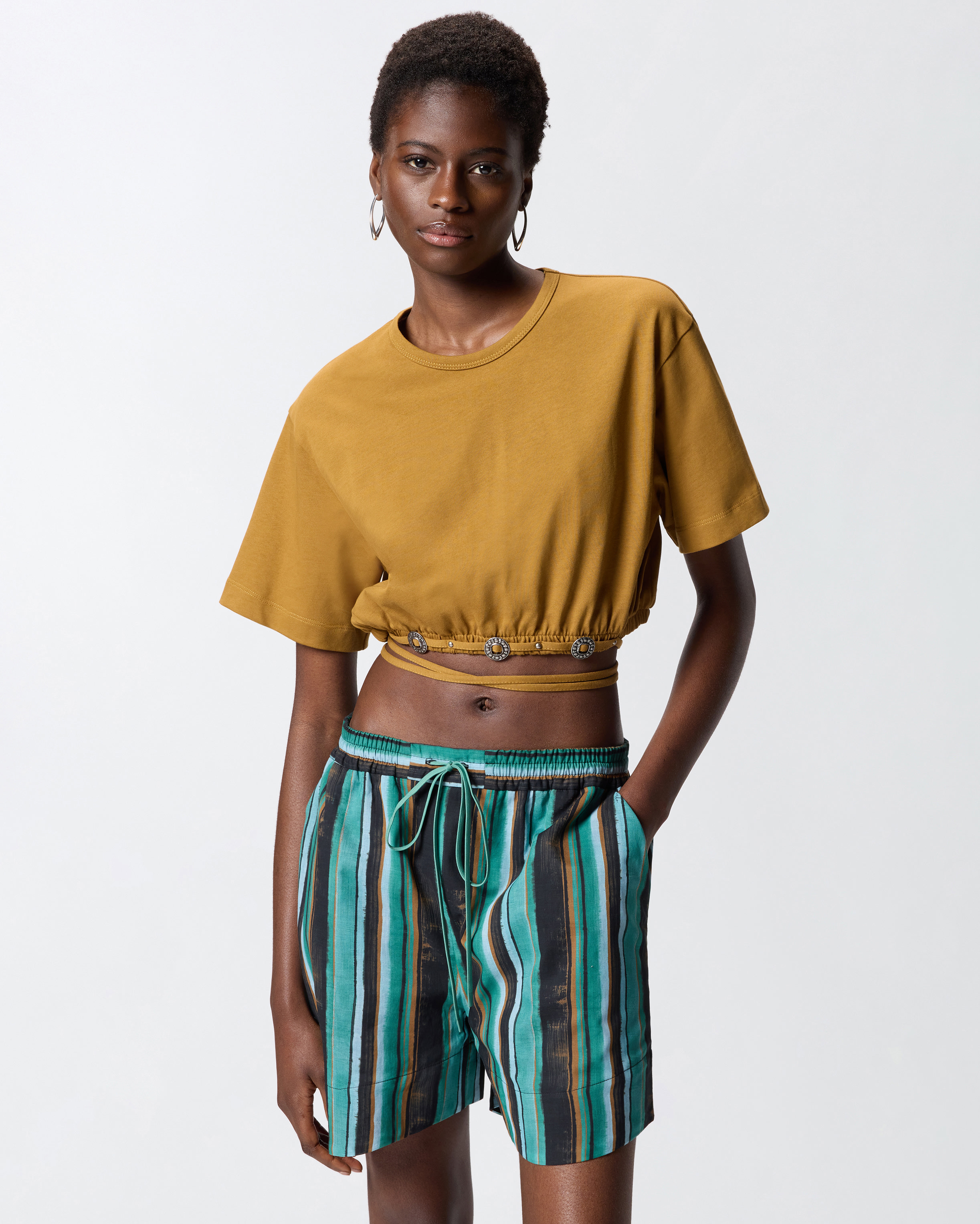 Cropped lace-up t-shirt with western details Orange