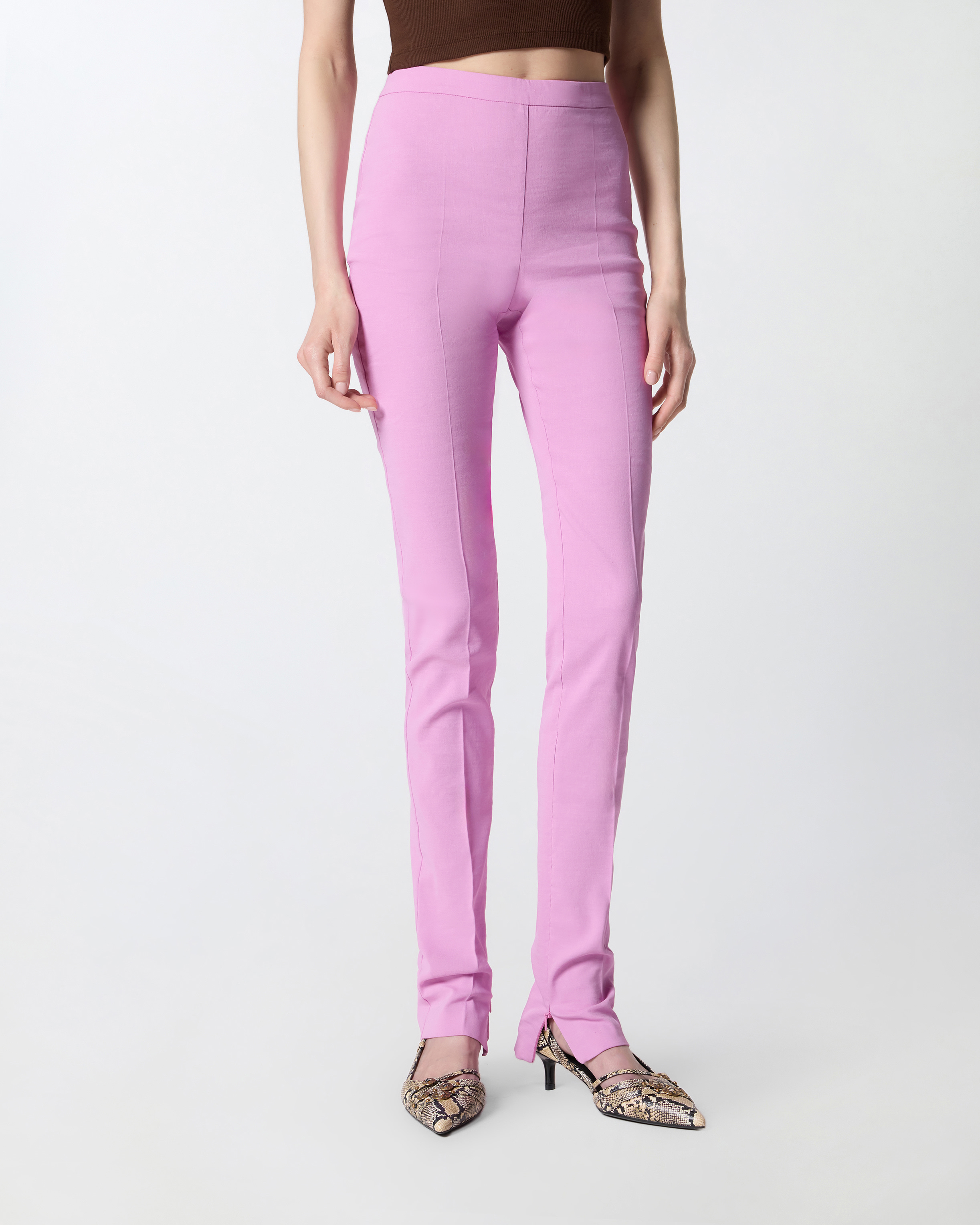 Pantalon en lin et viscose stretch avec pli PINKO Rose