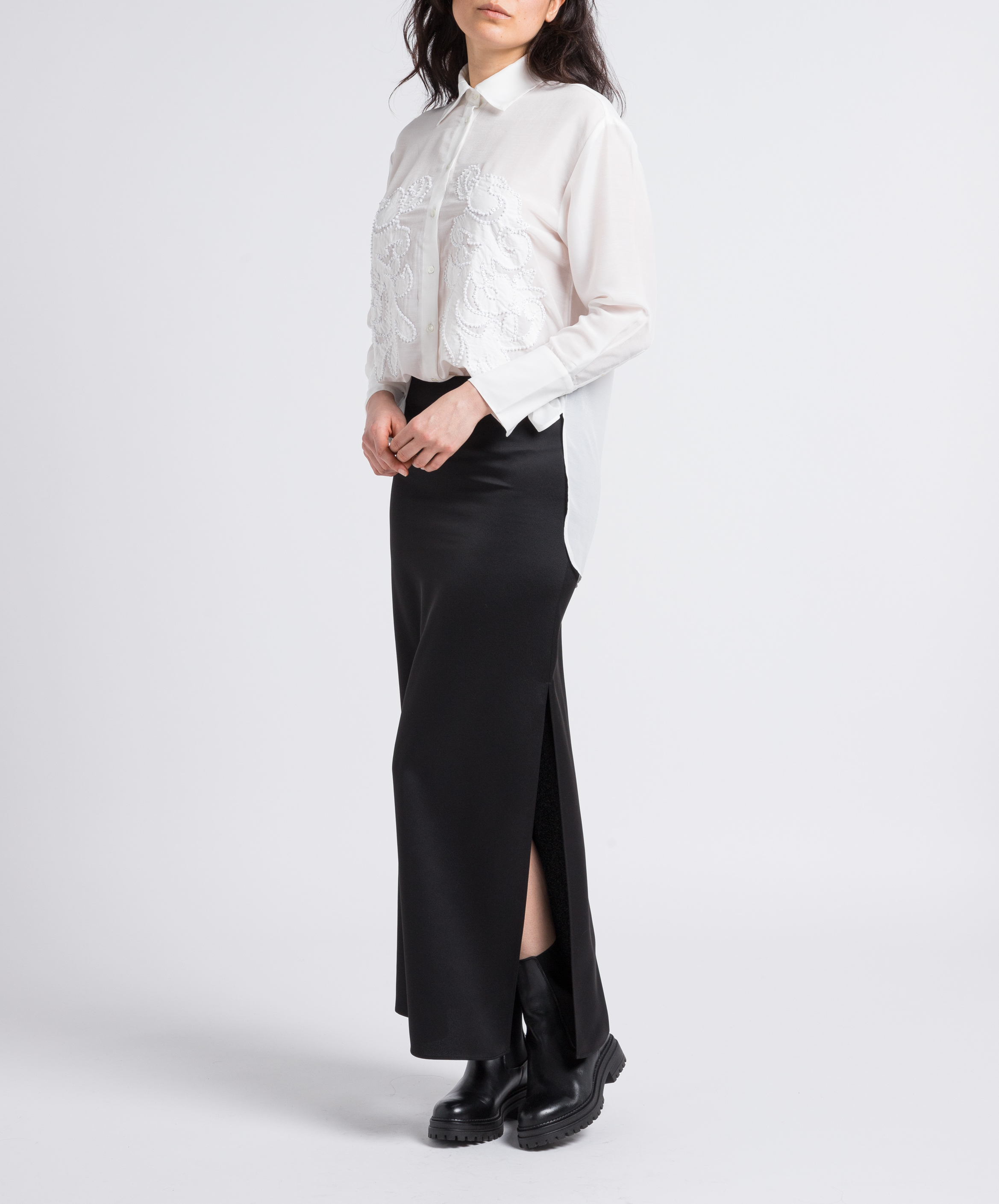 Langer, satinierter Rock mit Schlitz MAX&Co. Schwarz