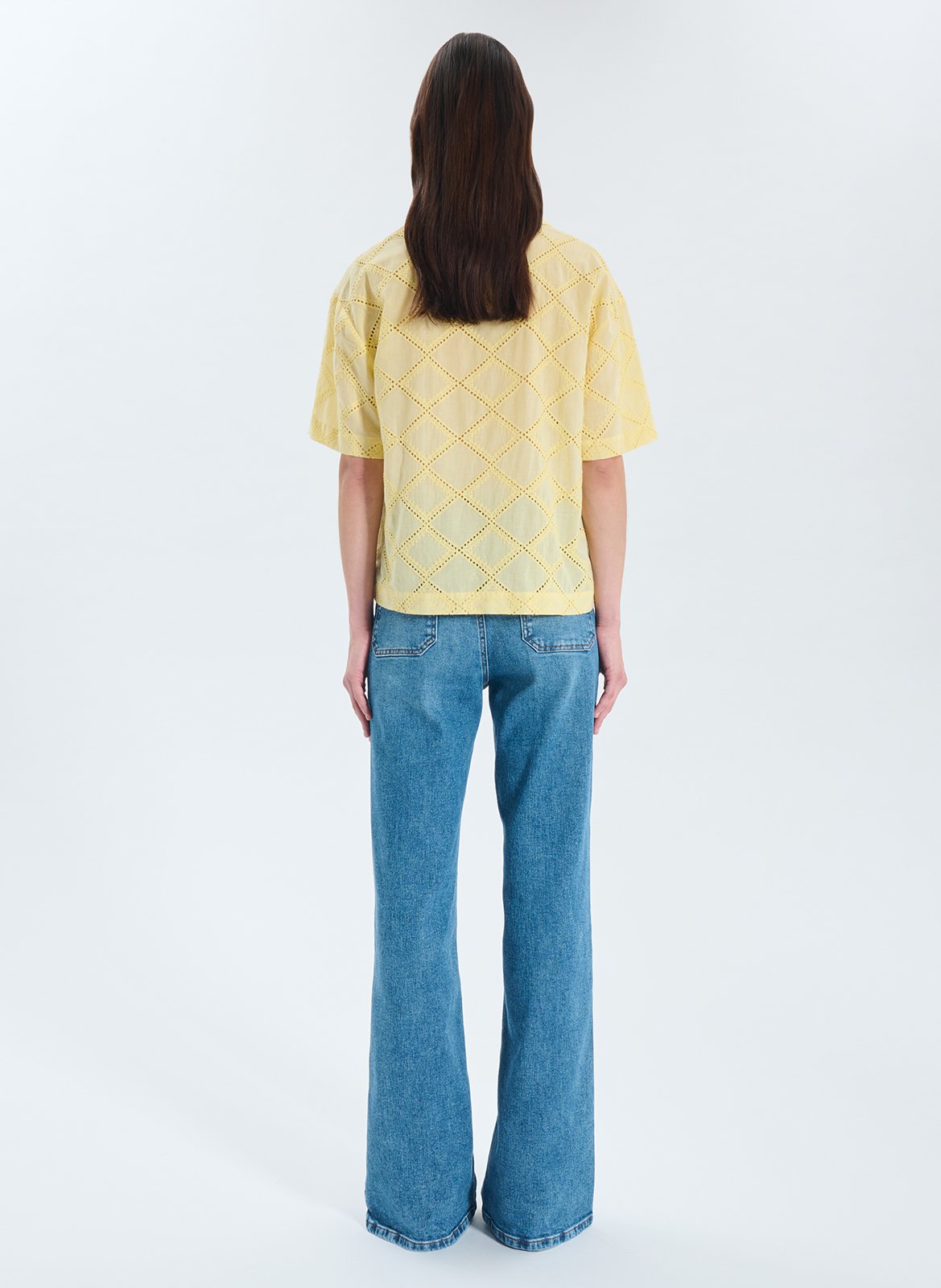 Blouse oversize col V en coton brodé ZAPA Jaune