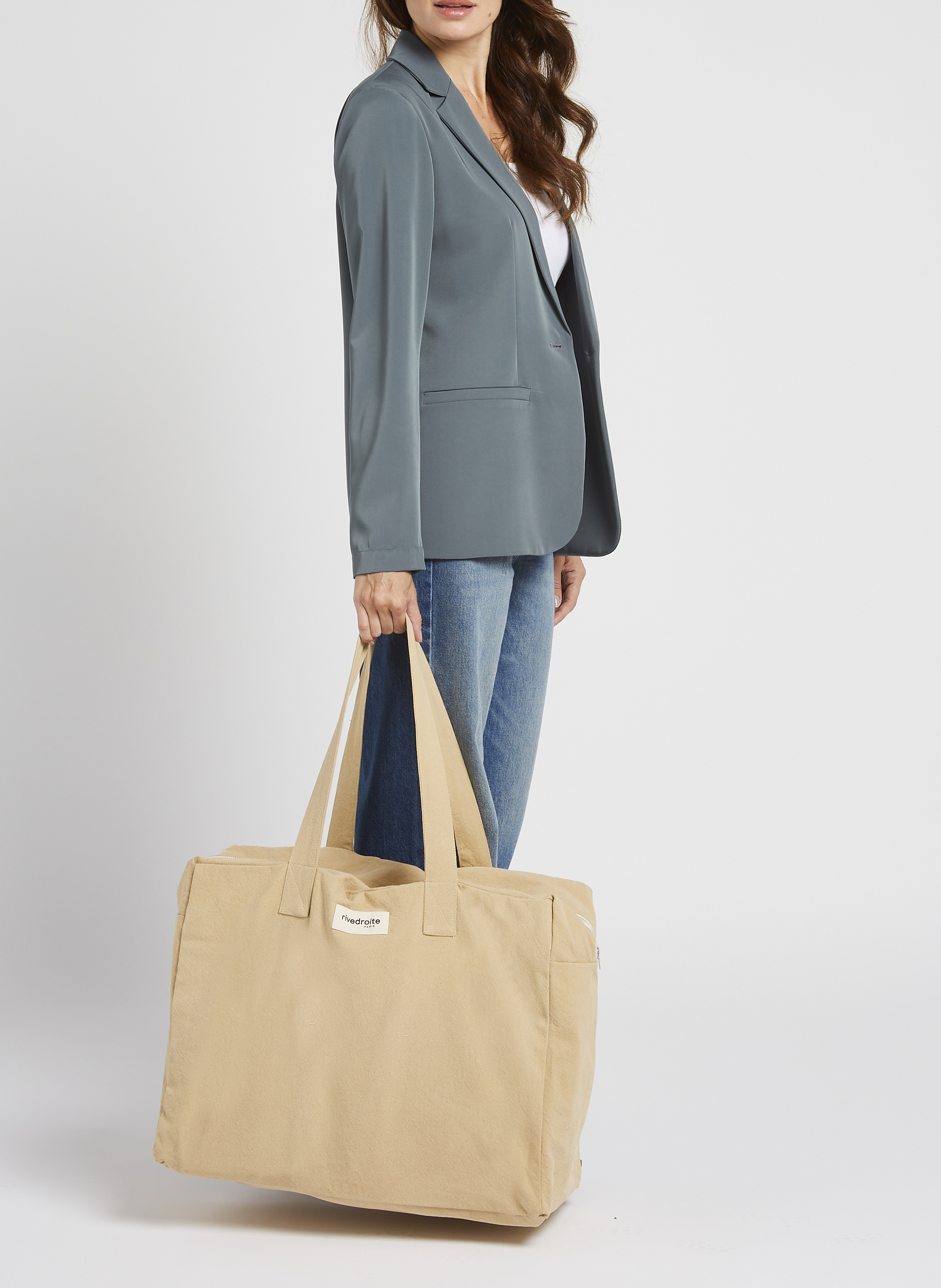 Sac de voyage en coton recyclé RIVEDROITE PARIS Beige